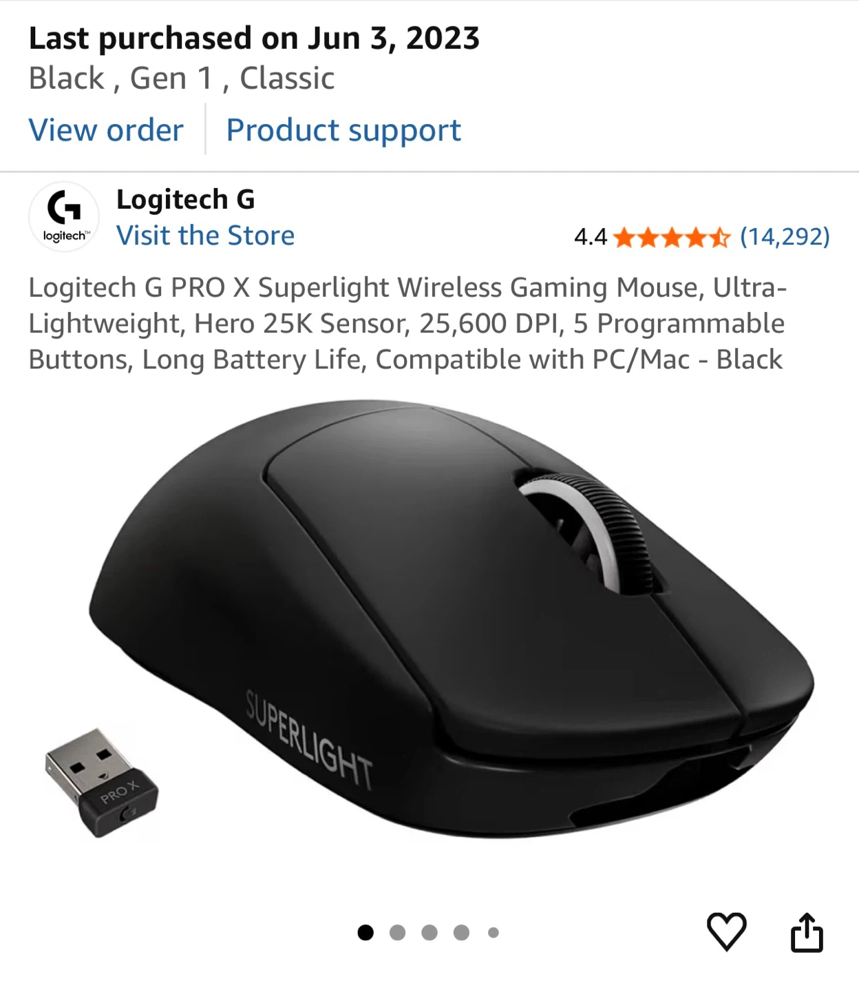Logitech G PRO X Superlight Wireless Gaming Mouse - Black