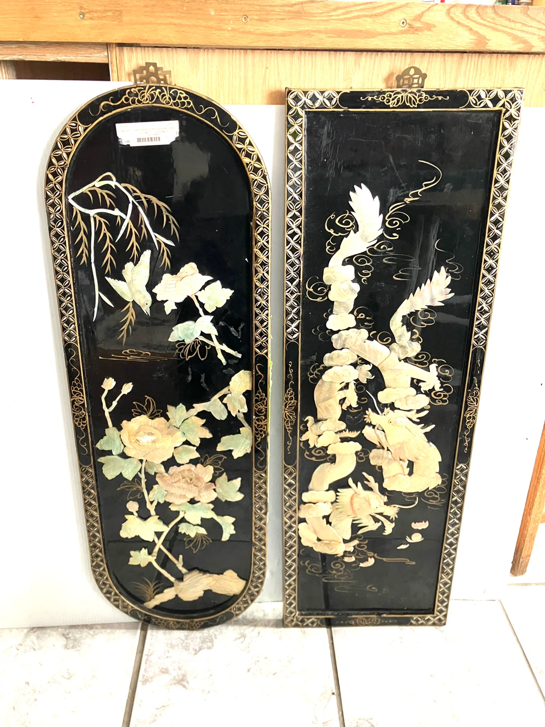 Set of two mother of peal raised   Picture ox