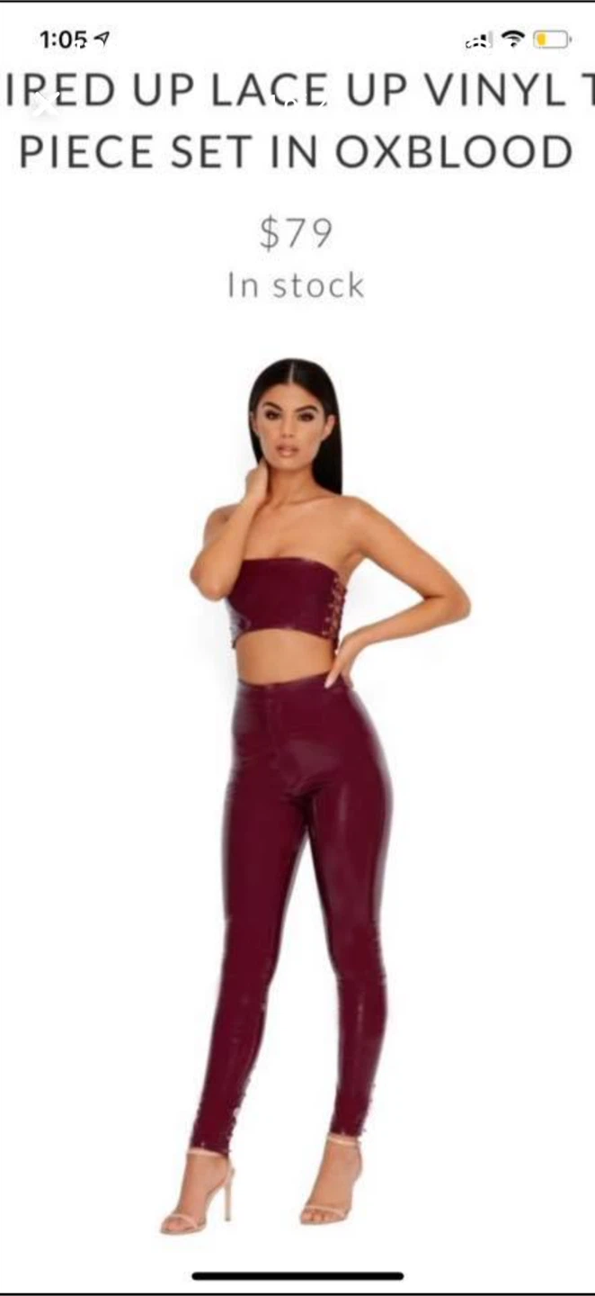 Oh Polly Oxblood Vinyl Lace Up Two Piece Set - photo 2