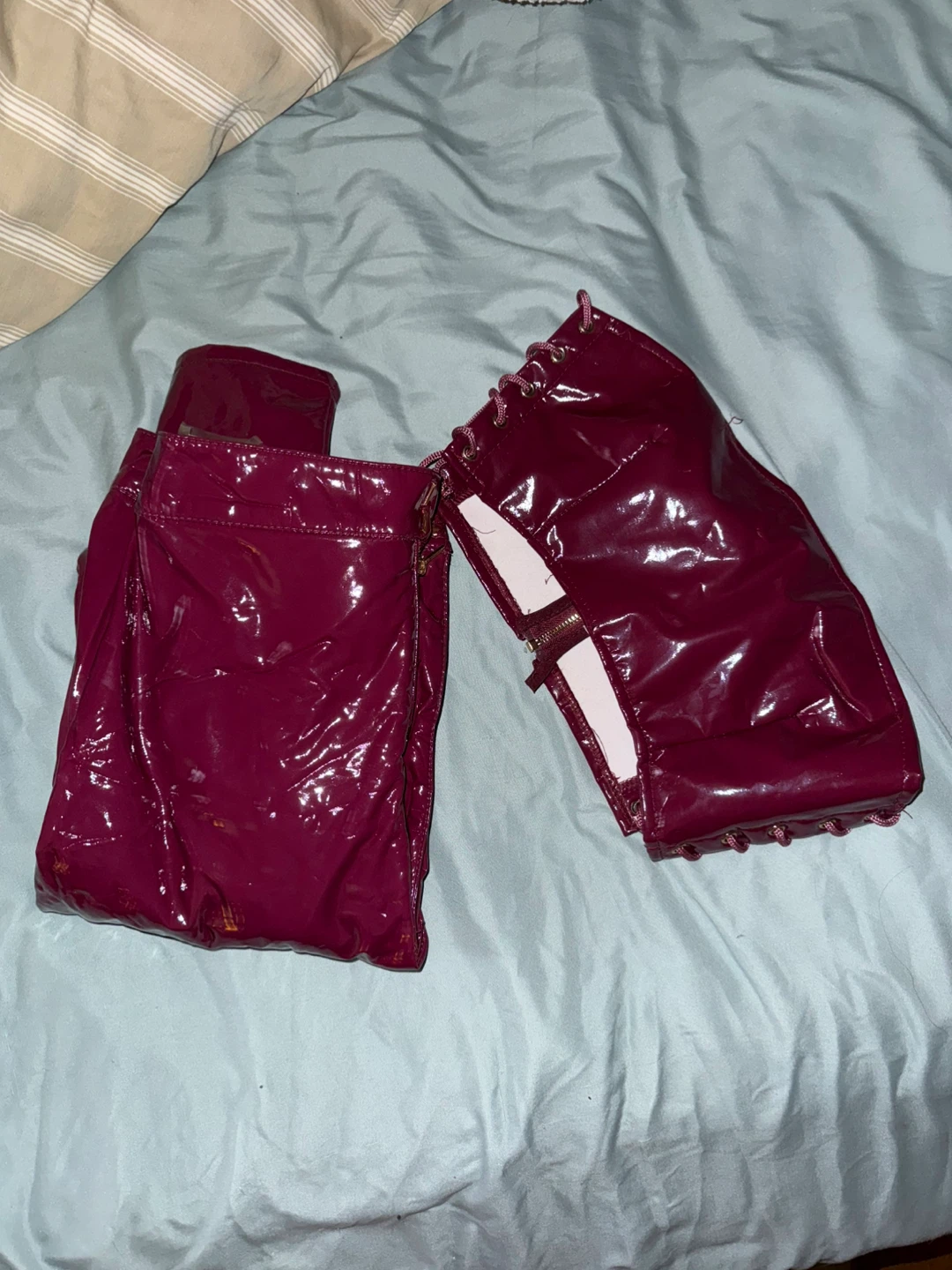 Oh Polly Oxblood Vinyl Lace Up Two Piece Set - photo 3