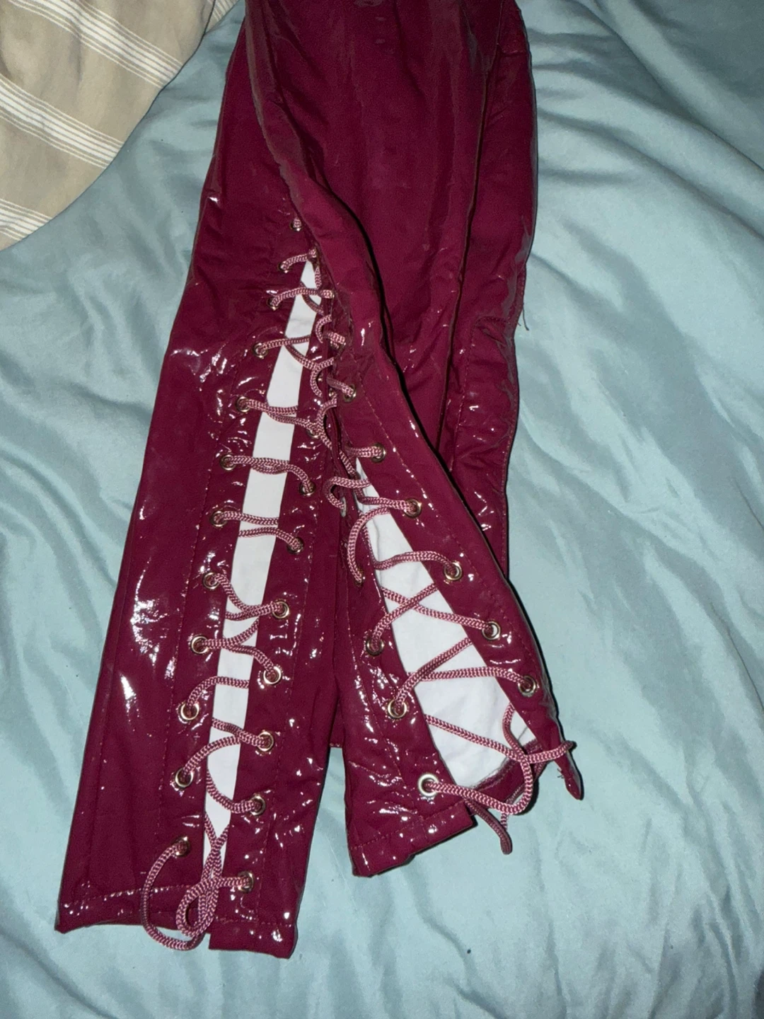 Oh Polly Oxblood Vinyl Lace Up Two Piece Set - photo 4