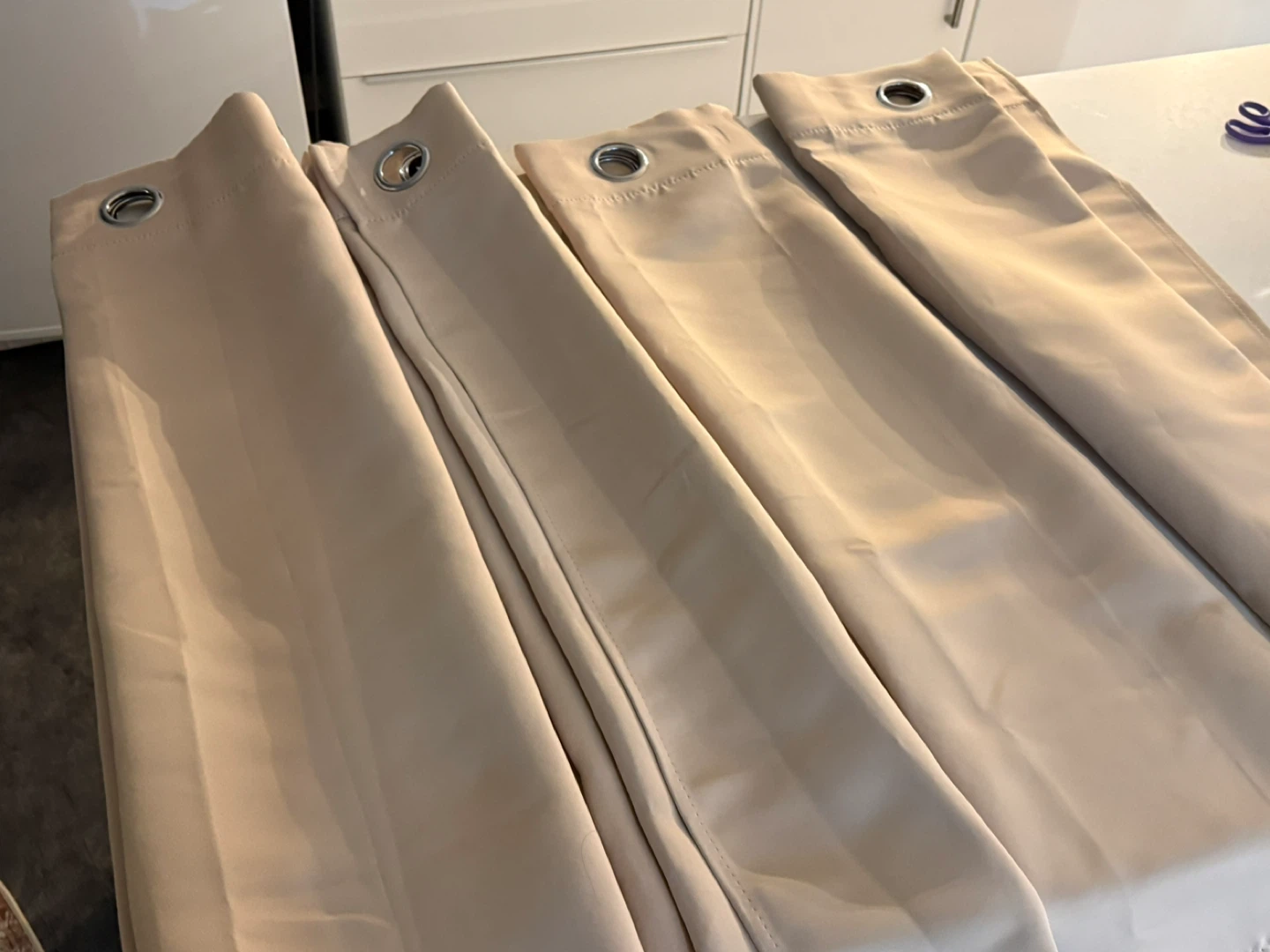 Set of 4 Beige Grommet Curtains - photo 2