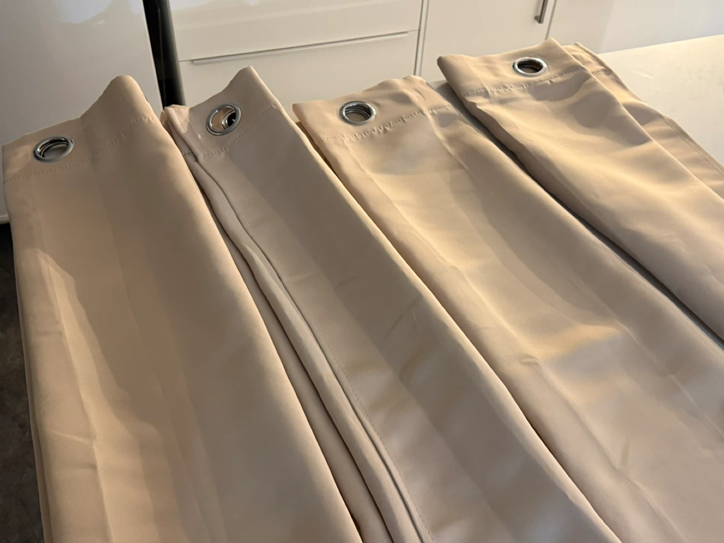 Set of 4 Beige Grommet Curtains