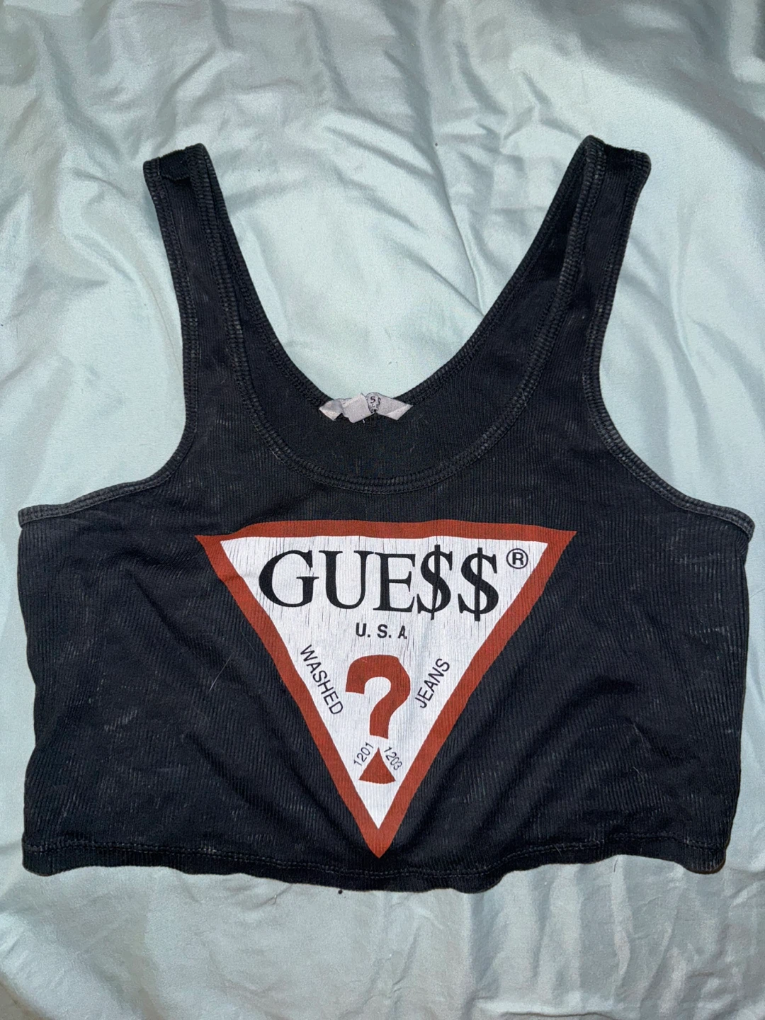 Guess Black Ribbed Crop Tank Top - Size XS