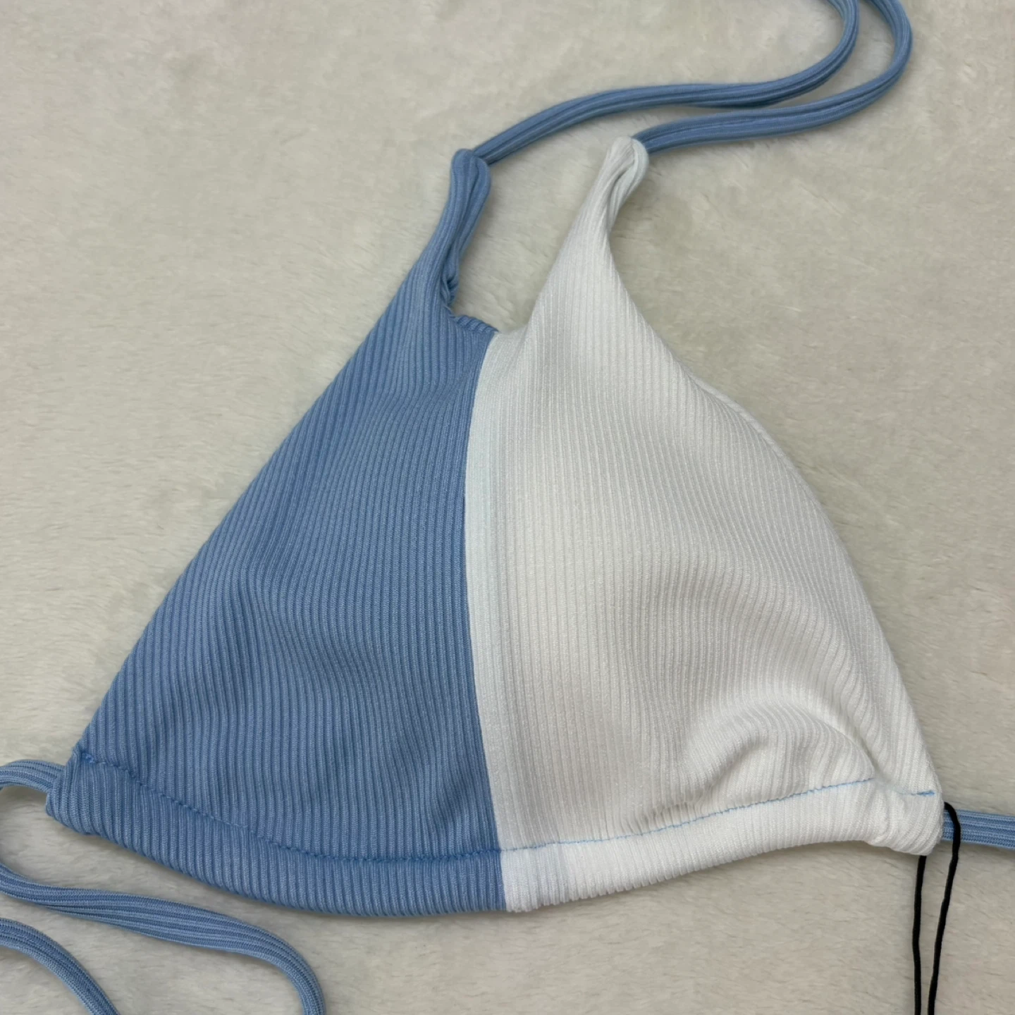 Zaful Blue White Colorblock Ribbed Triangle Bikini Swim Set Sz M - photo 4
