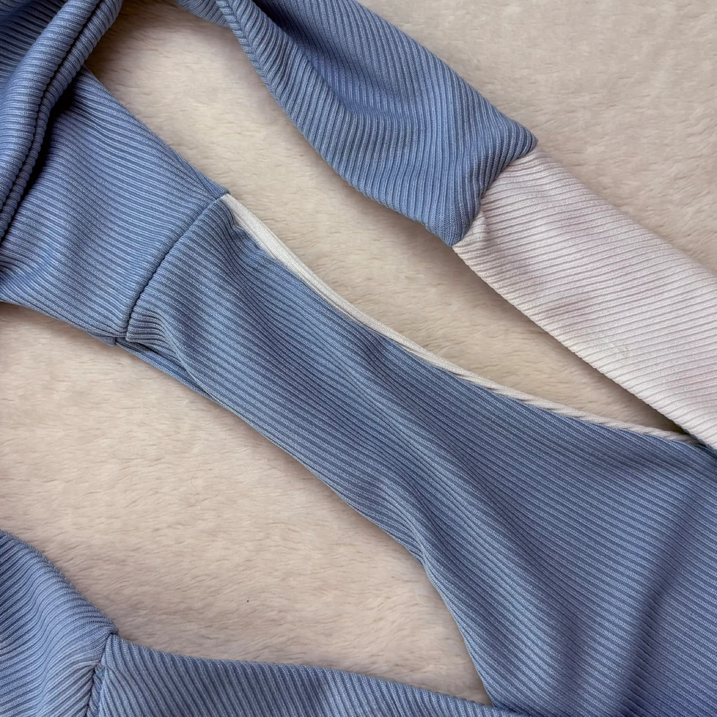 Zaful Blue White Colorblock Ribbed Triangle Bikini Swim Set Sz M - photo 5