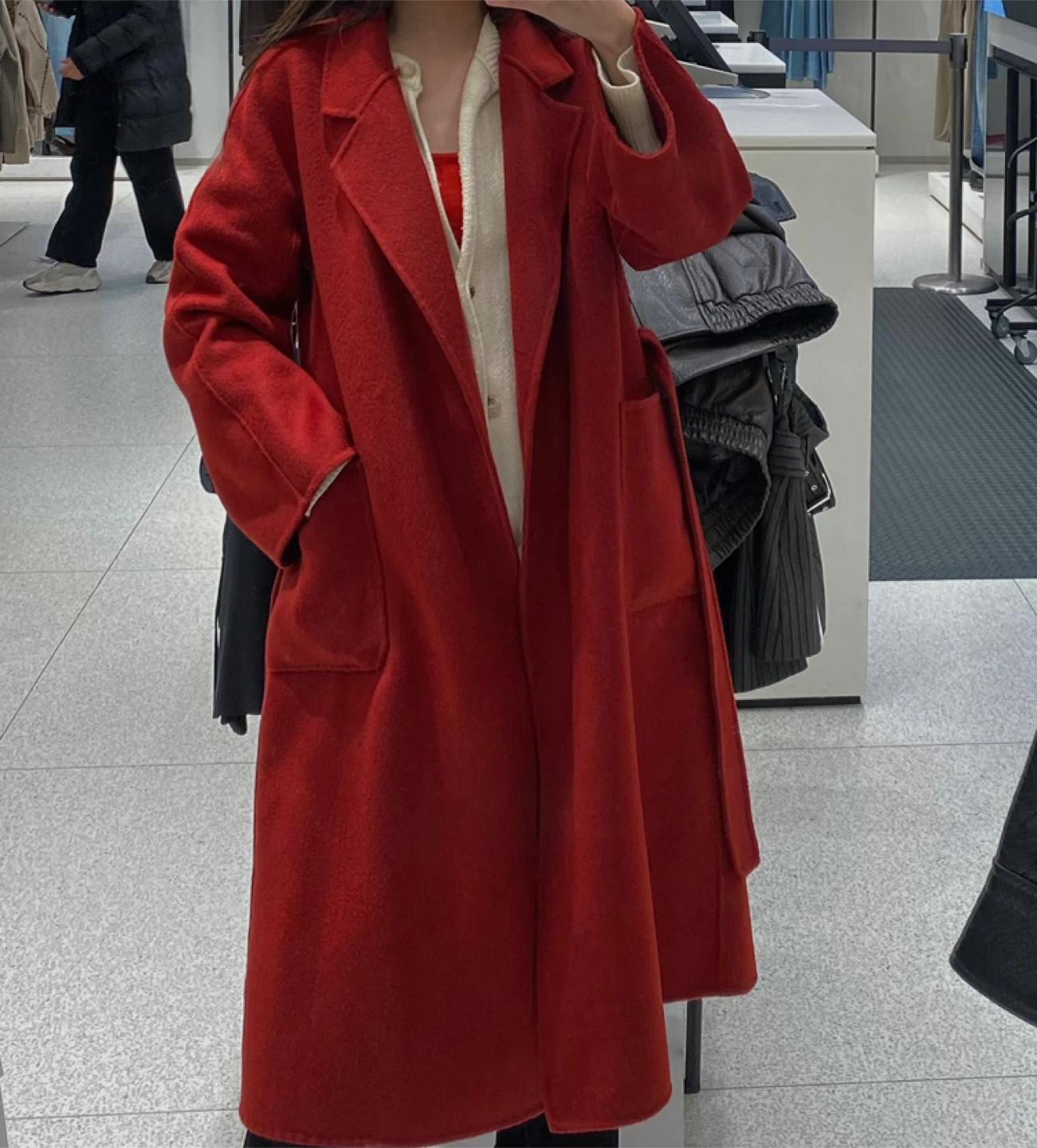 Red Cashmere Silk Coat Size Small New