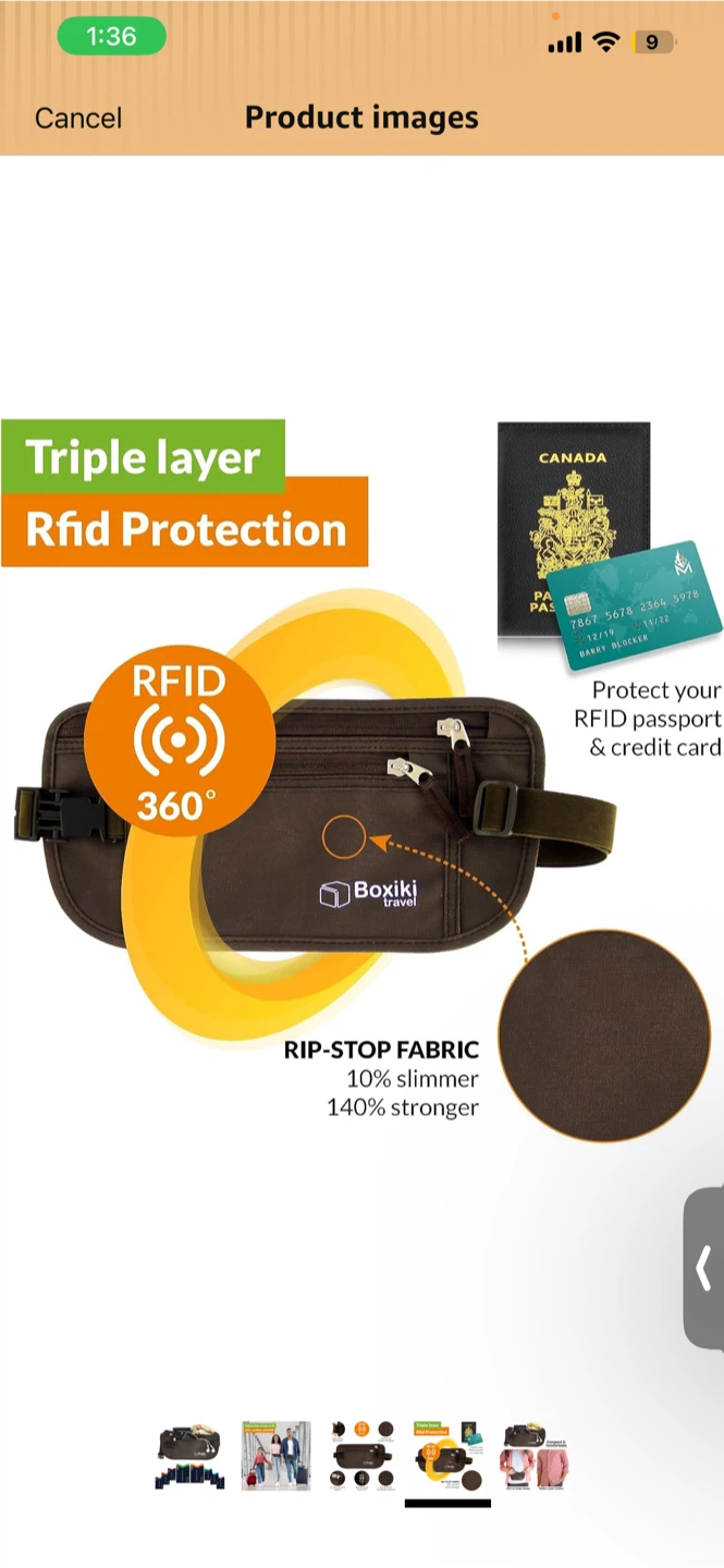 Boxiki Travel RFID Blocking Money Belt - Brown - photo 3