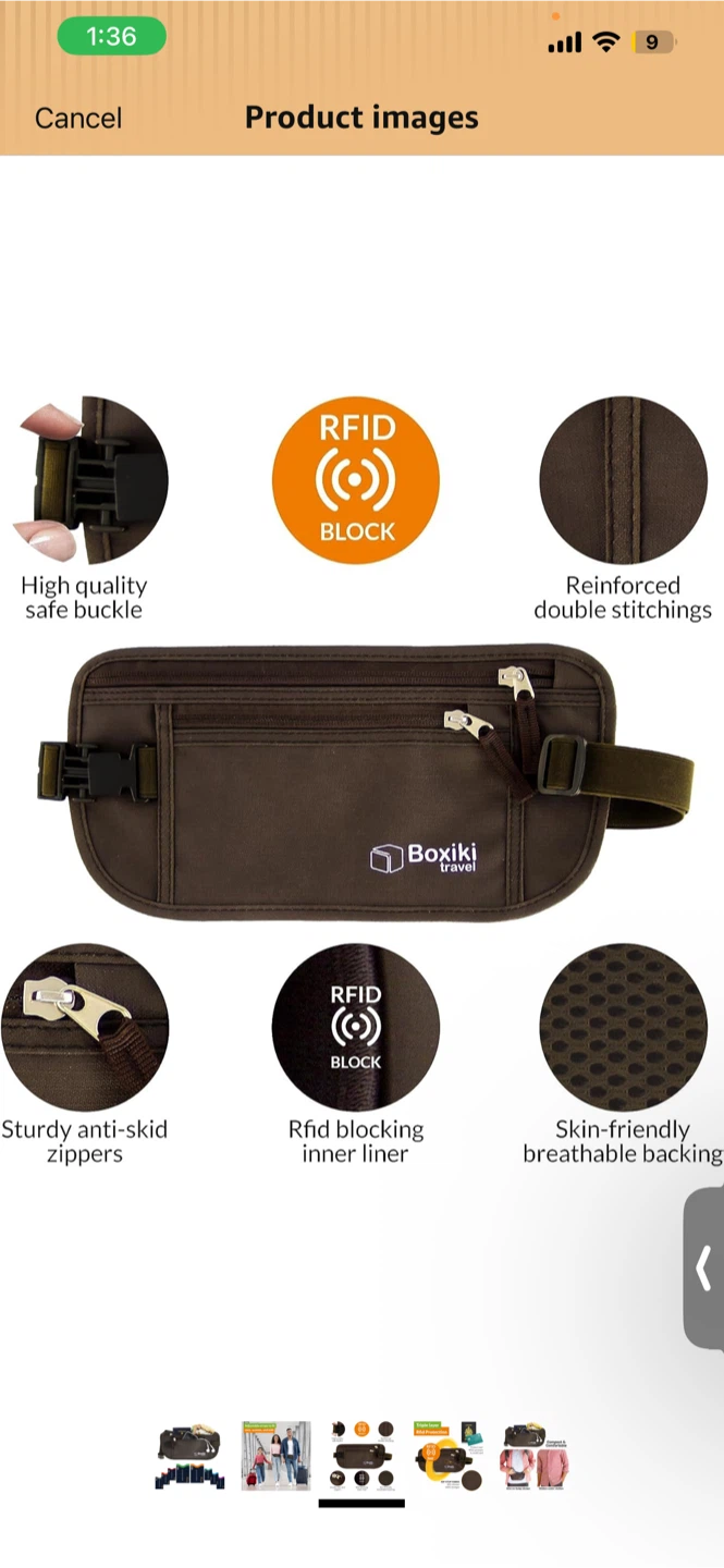 Boxiki Travel RFID Blocking Money Belt - Brown - photo 4