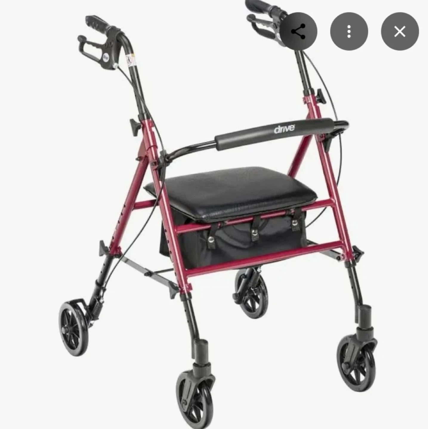 Drive Medical Red 4-Wheel Walker with Seat and Bag