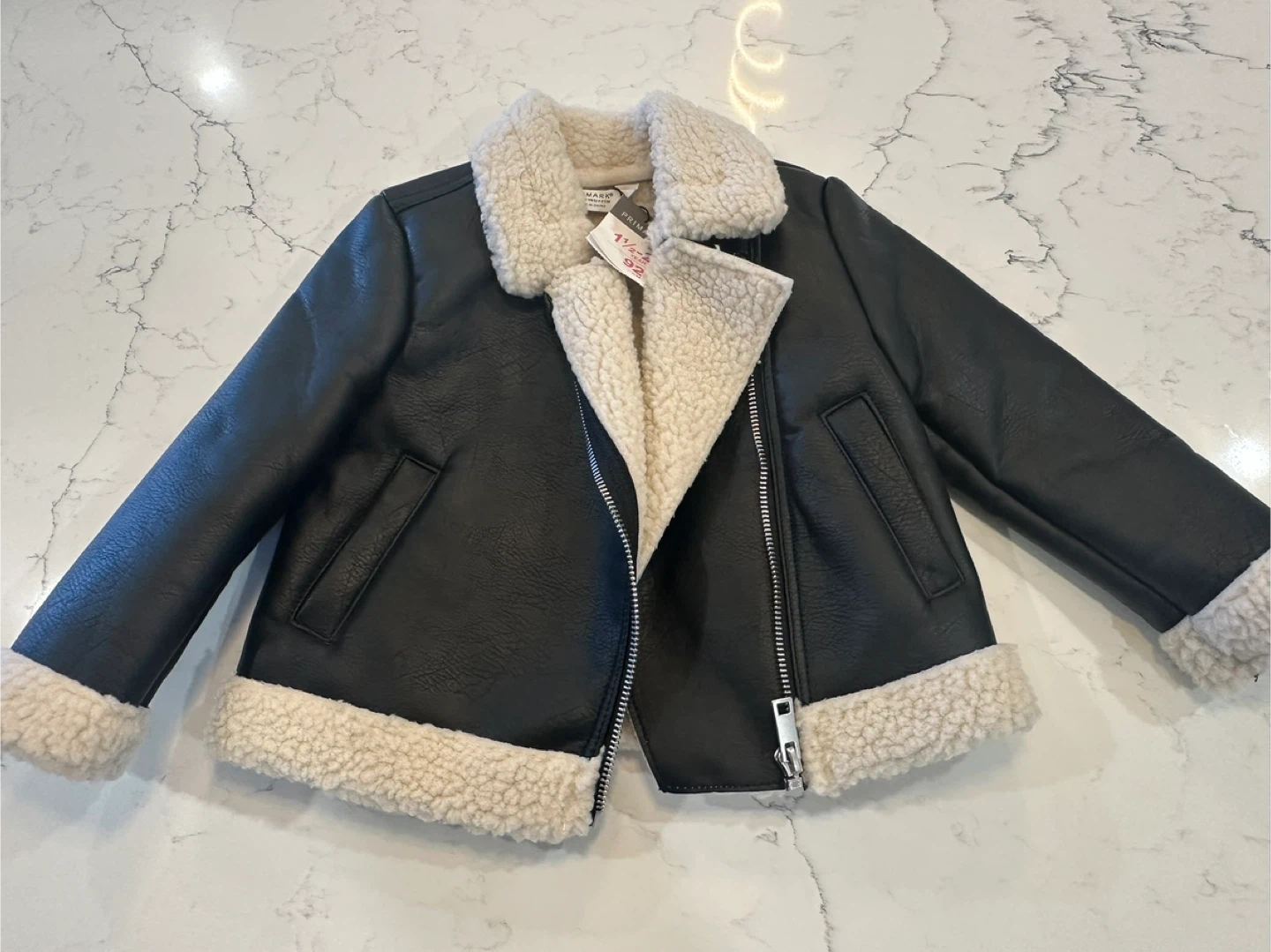 NEW Black Faux Leather Sherpa Lined Aviator Jacket- 18mths to 3T