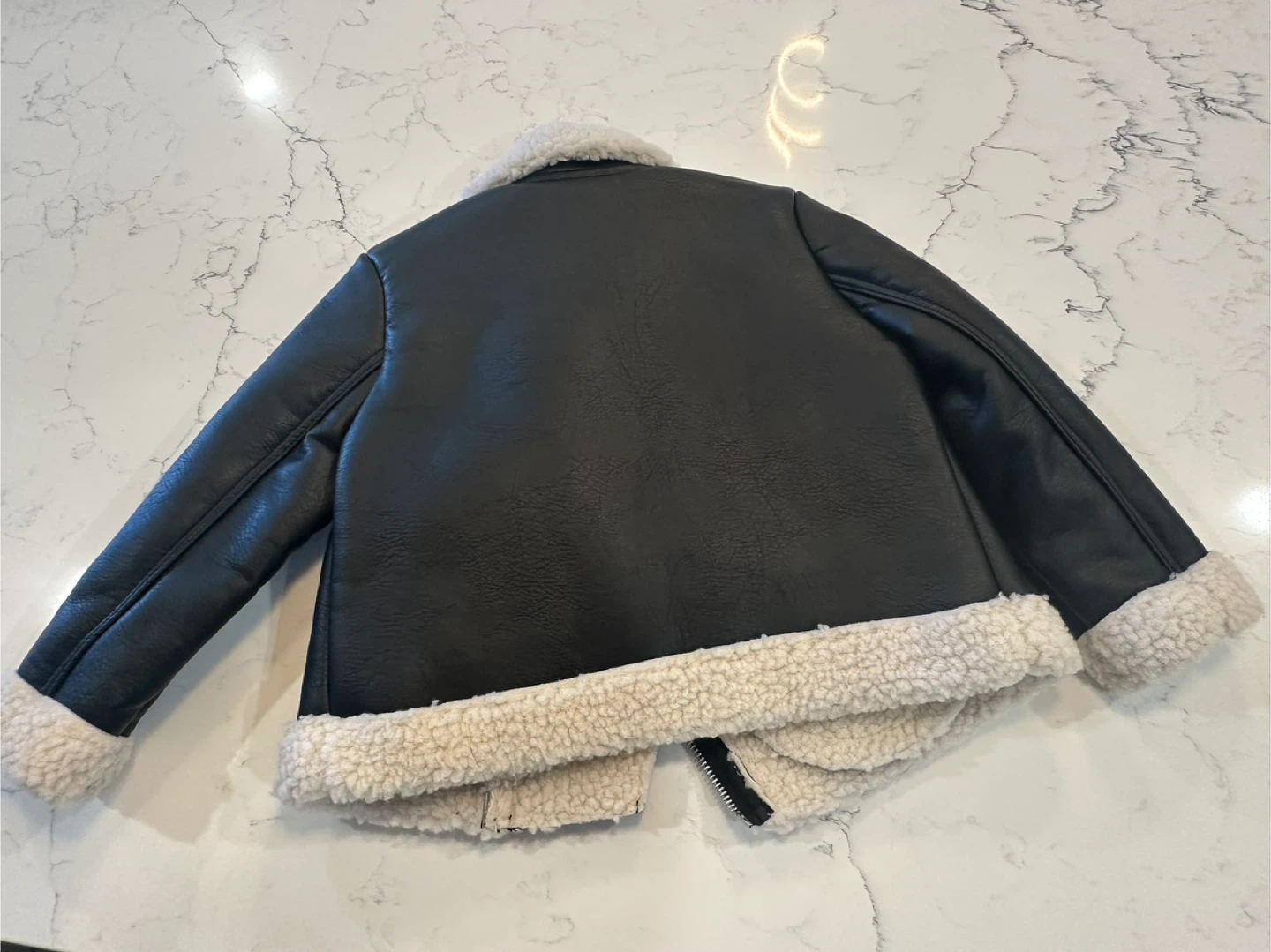 NEW Black Faux Leather Sherpa Lined Aviator Jacket- 18mths to 3T - photo 2