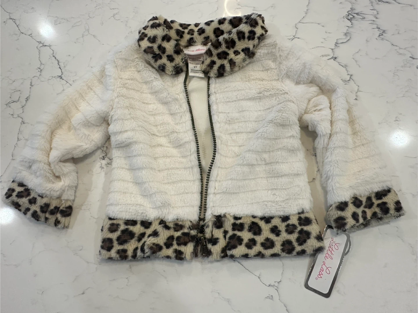 Faux Fur Leopard Trim Jacket - Size 2T