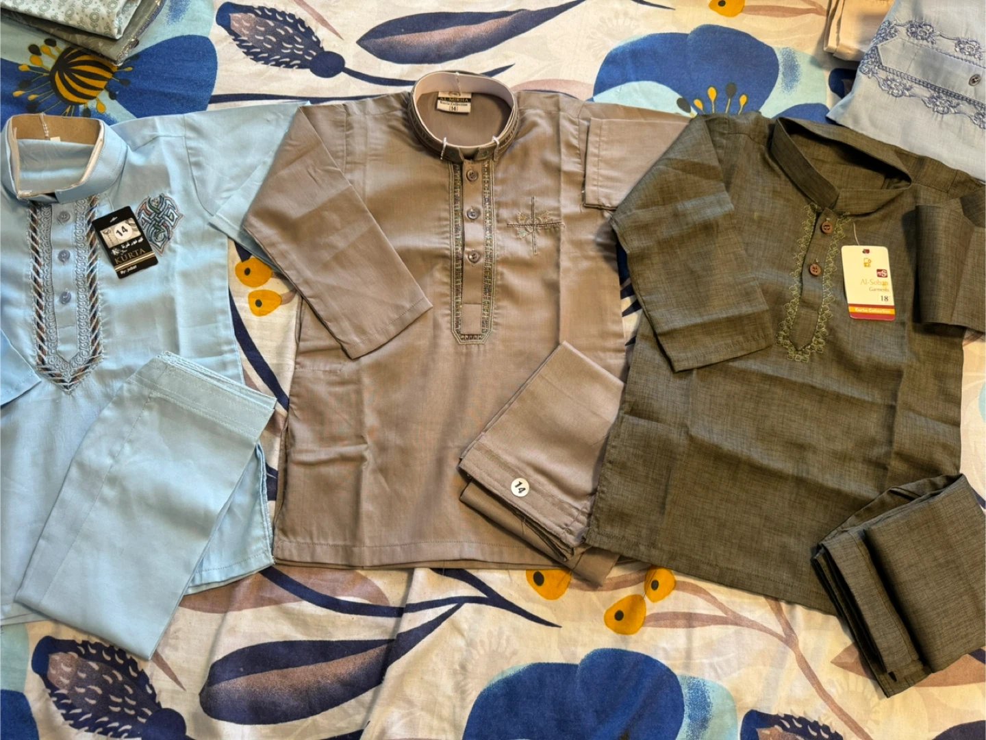 Boys Kurta Pajama Set - Blue, Grey, Brown