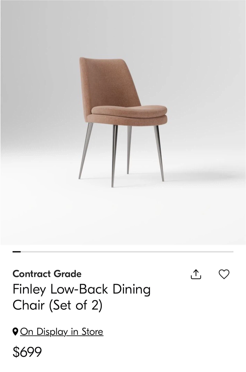 2 left! West Elm Finley Low-Back Dining Chair - Blush Velvet - photo 3