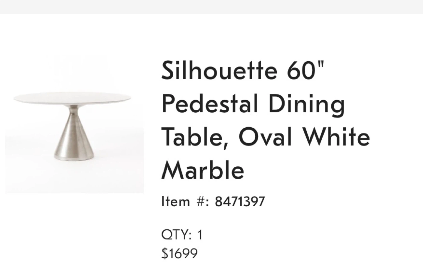 West Elm 60" Pedestal Dining Table - Oval White Marble - photo 5