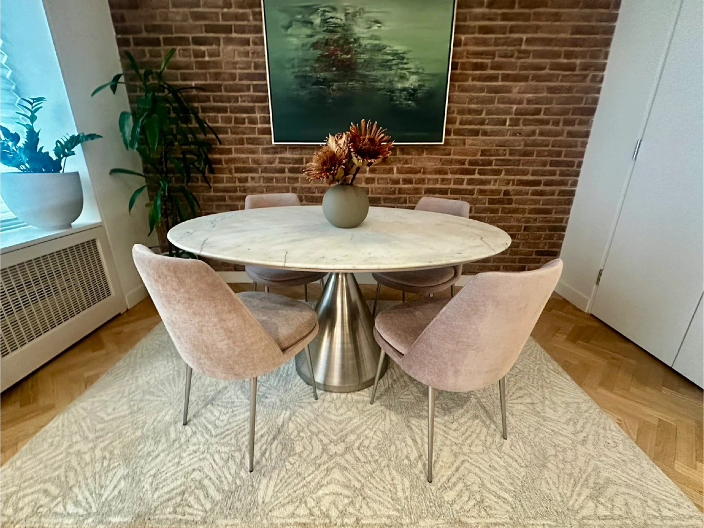West Elm 60" Pedestal Dining Table - Oval White Marble