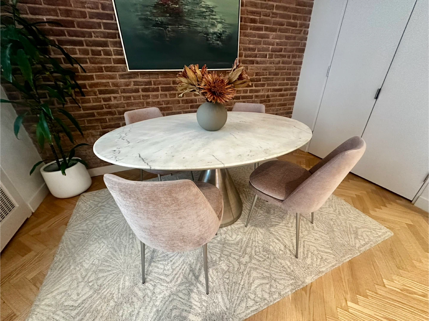 West Elm 60" Pedestal Dining Table - Oval White Marble - photo 3