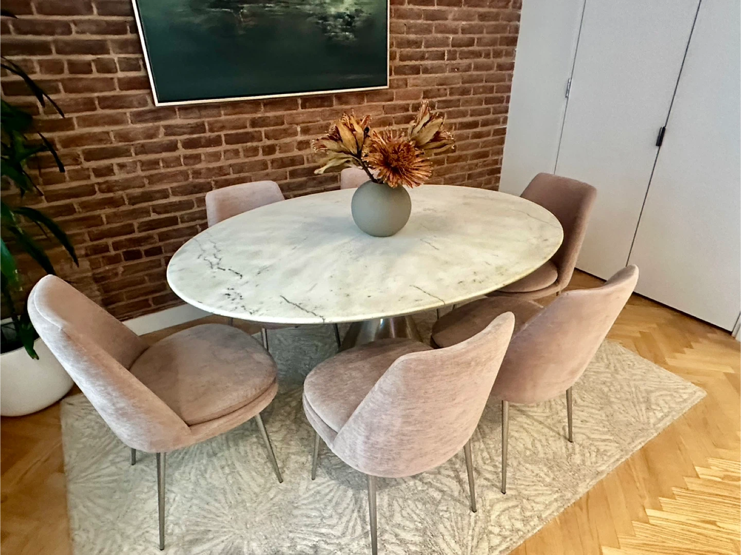 West Elm 60" Pedestal Dining Table - Oval White Marble - photo 2