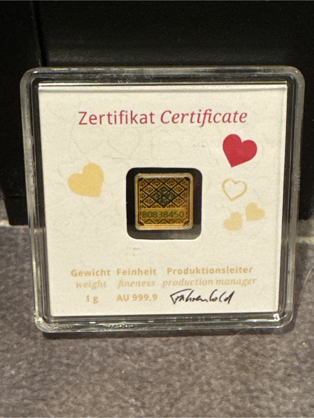 Geiger limited love hearts 1g Gold Bar AU 999.9 - photo 2
