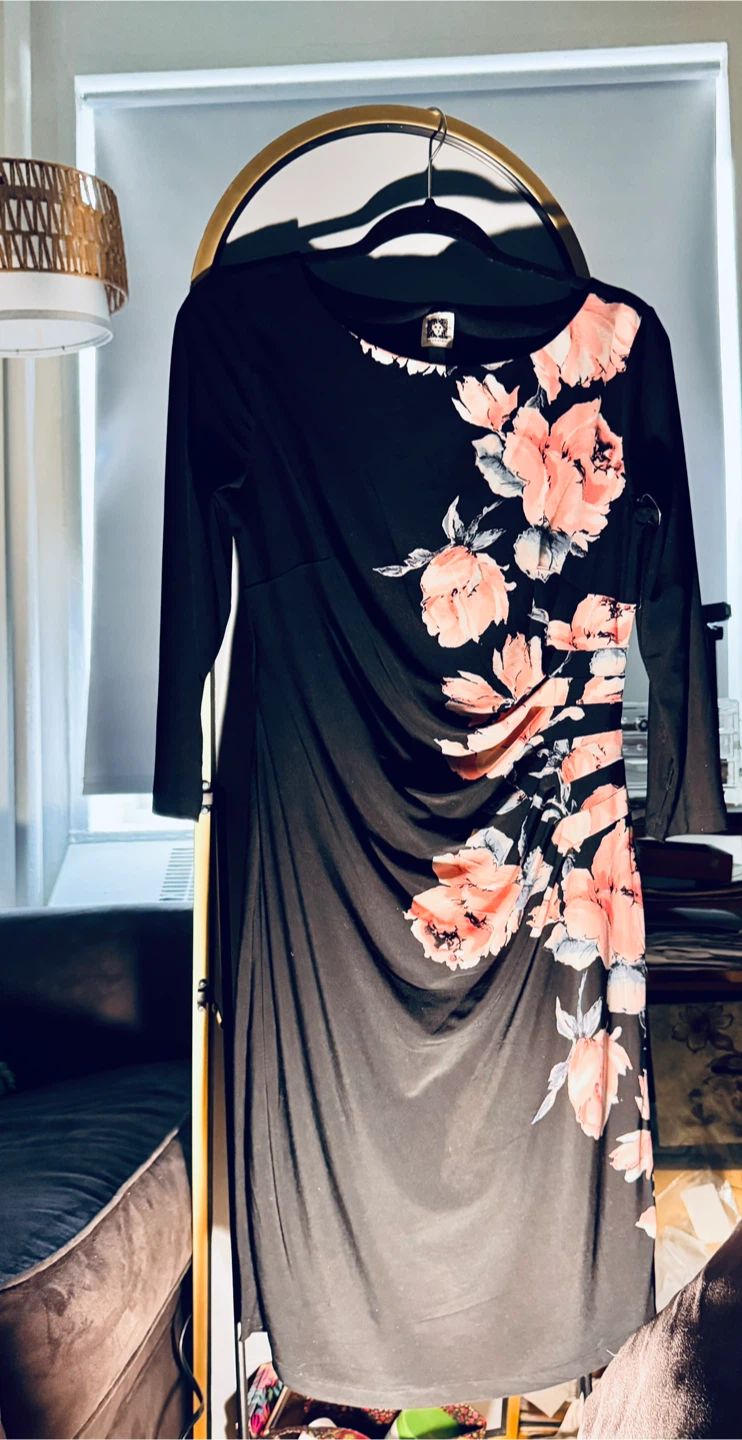 Anne Klein Black Floral Print Ruched Sheath Dress Size 10 - photo 3