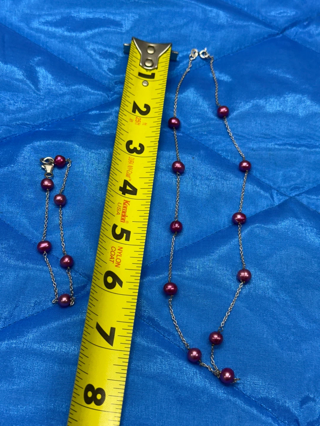 Purple Pearl Necklace and Bracelet Set with 925 Sterling Silver - photo 2