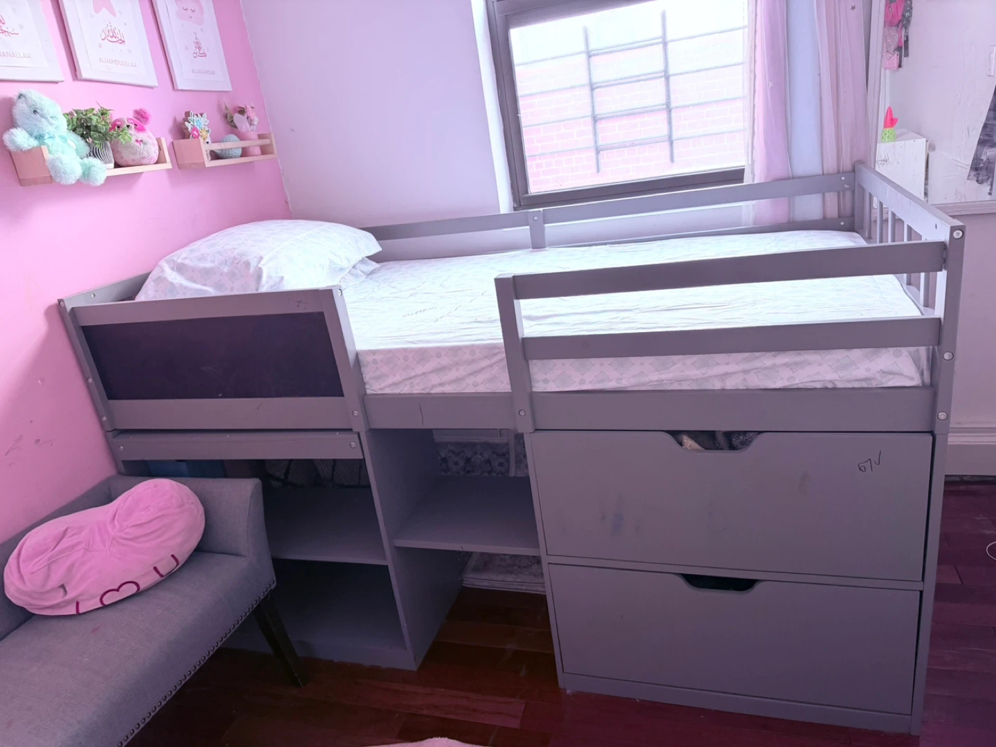Merax Low Loft Bed Twin - Gray