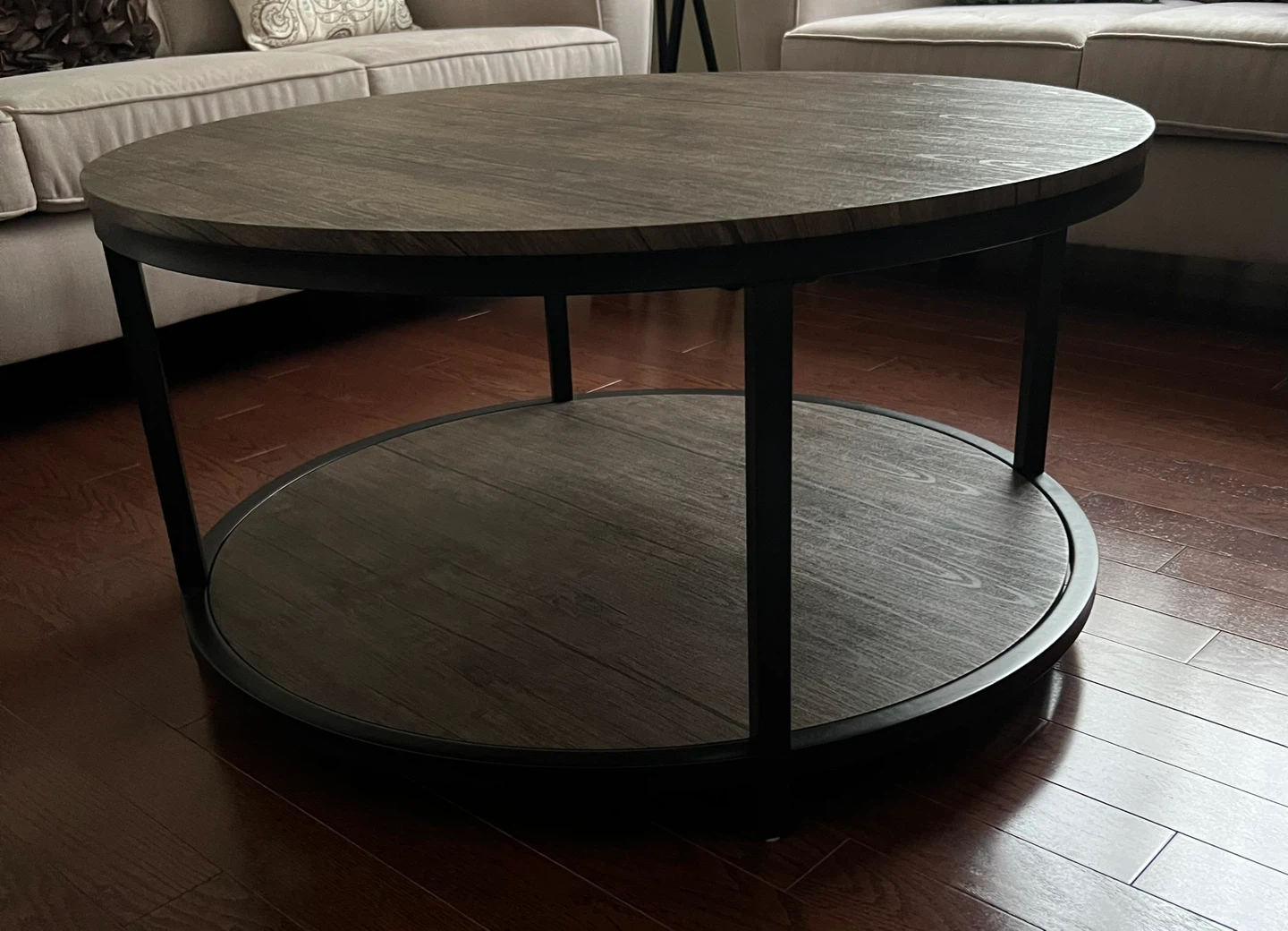 Round Wood Coffee Table with Lower Shelf - photo 2