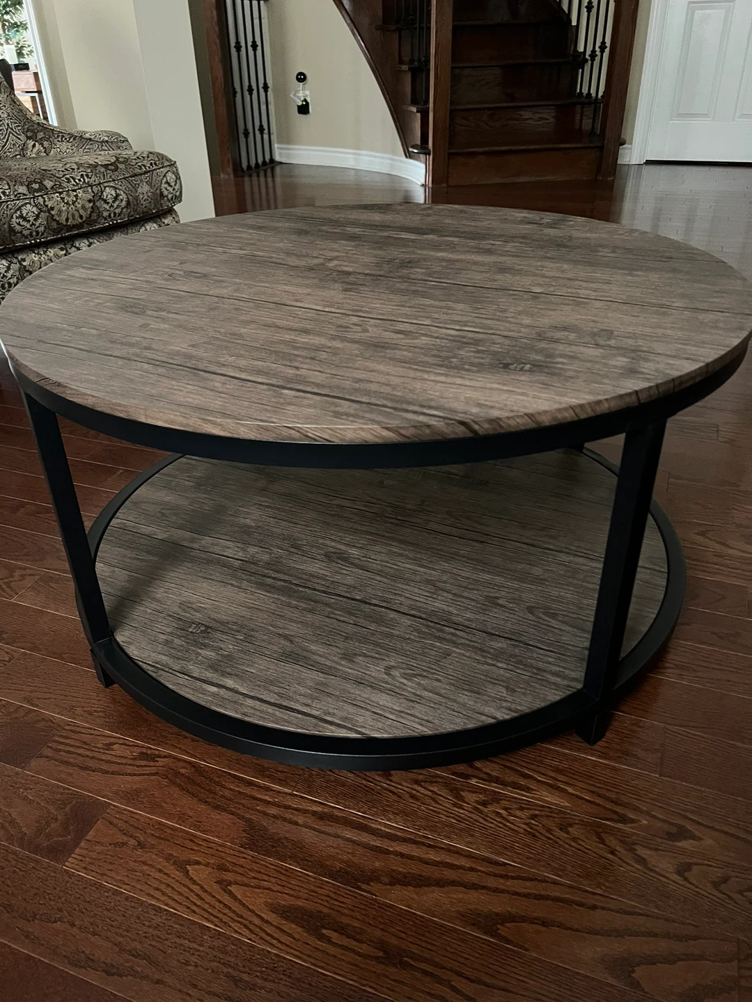 Round Wood Coffee Table with Lower Shelf