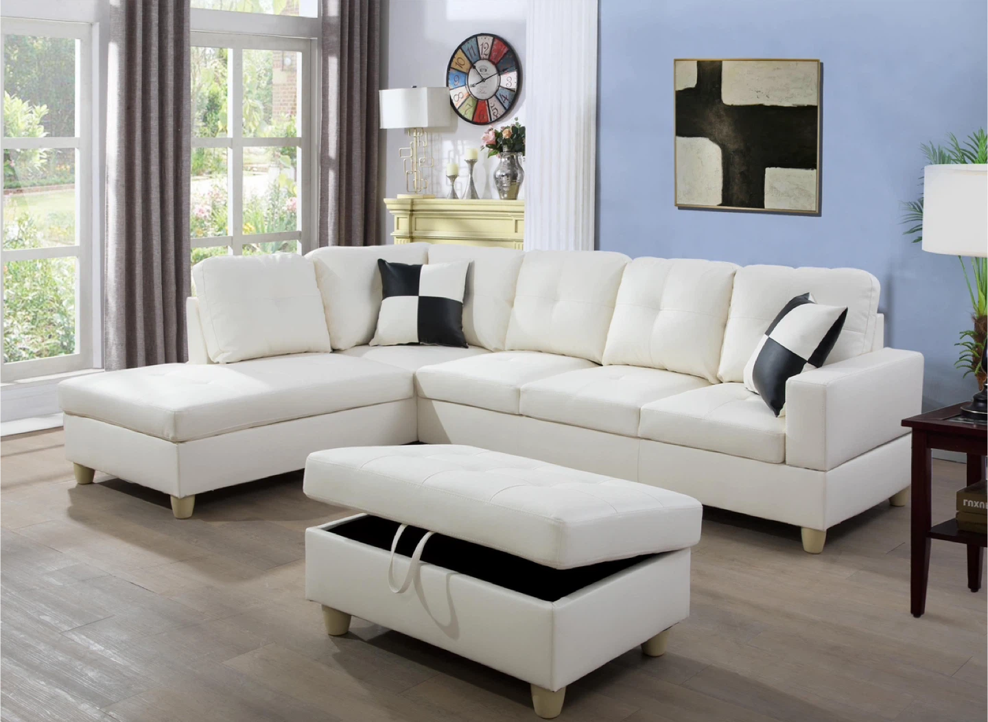 White Sectional Sofa with Storage Ottoman