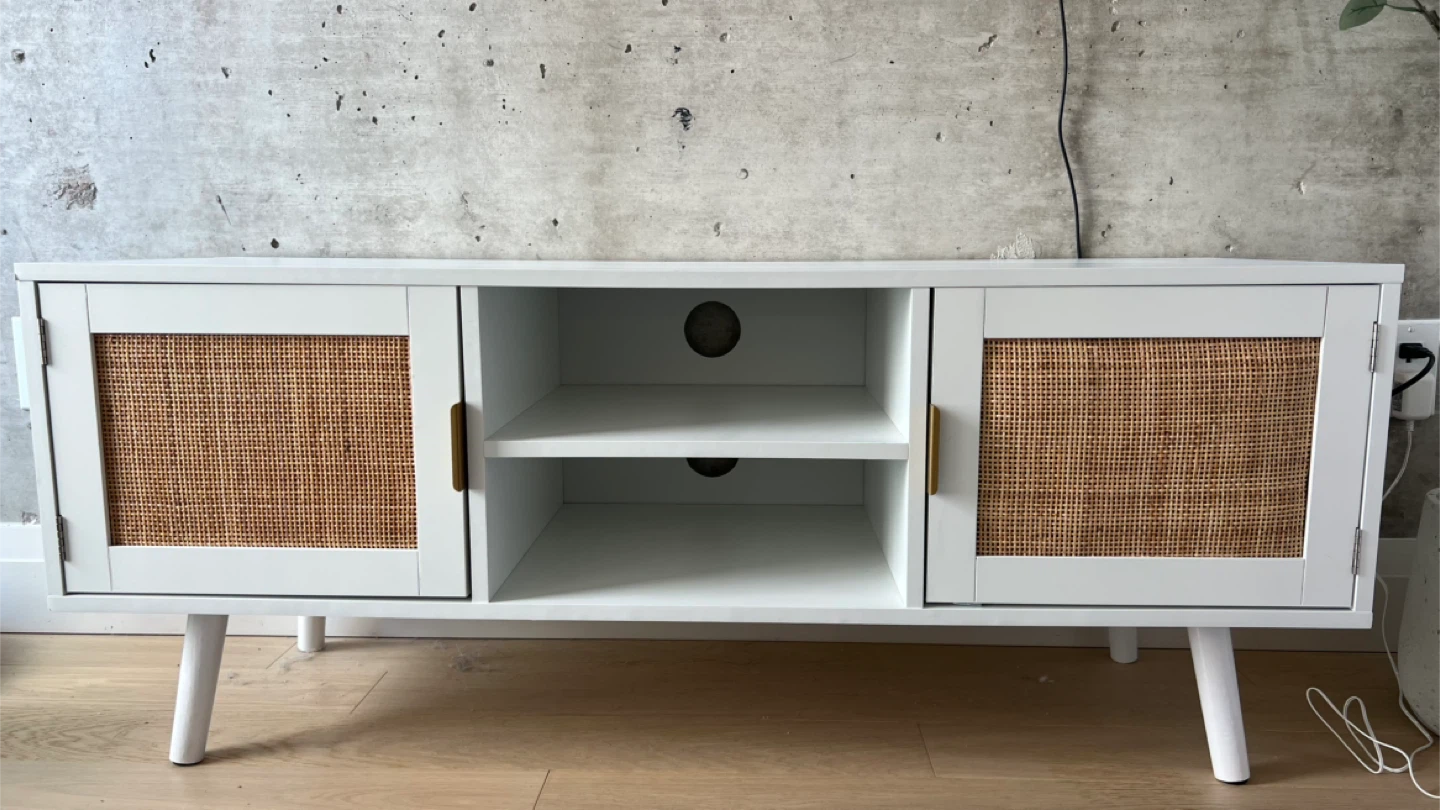 White TV Stand with Cane Doors - photo 2