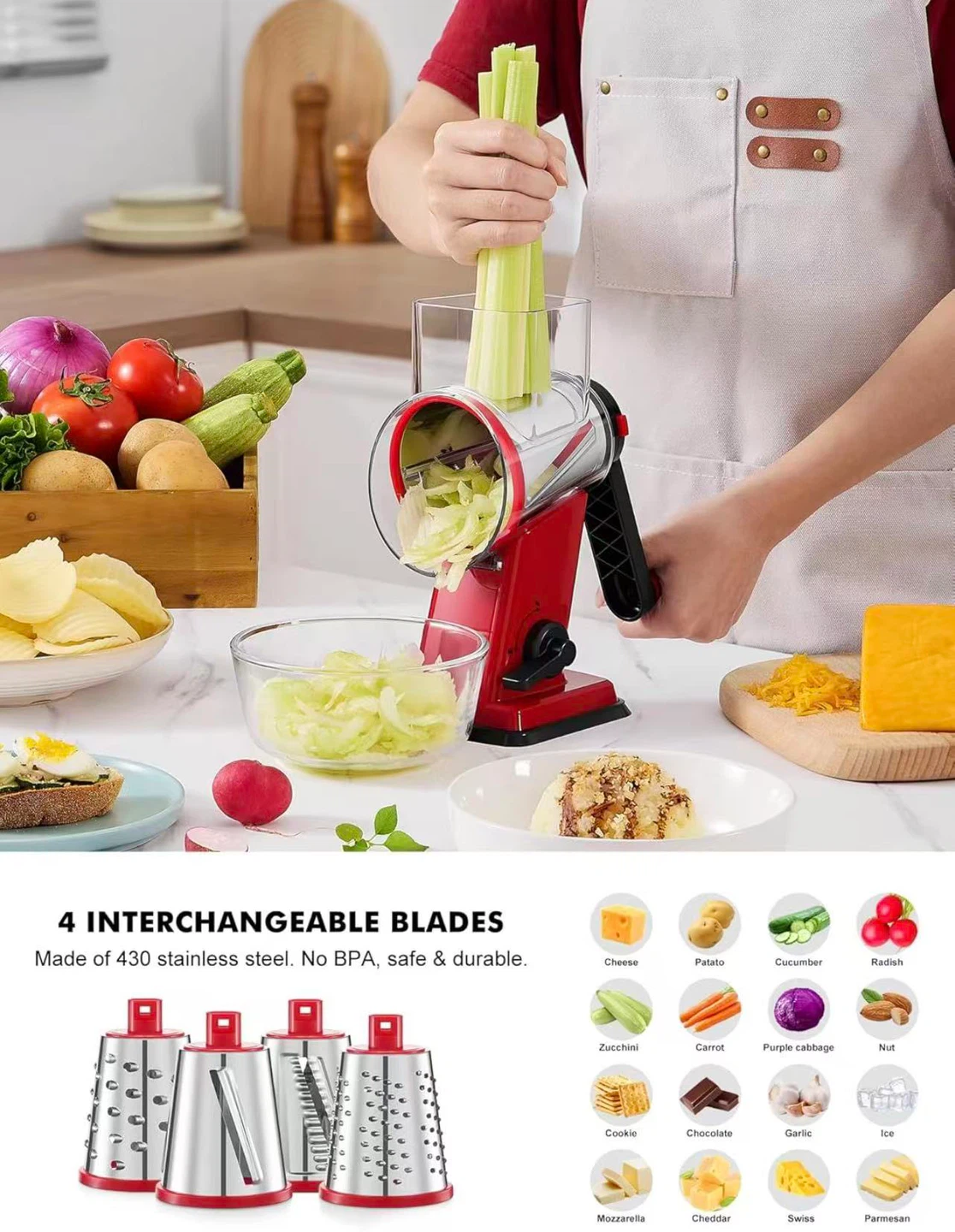 Rotary Cheese Grater with 4 Blades - photo 4