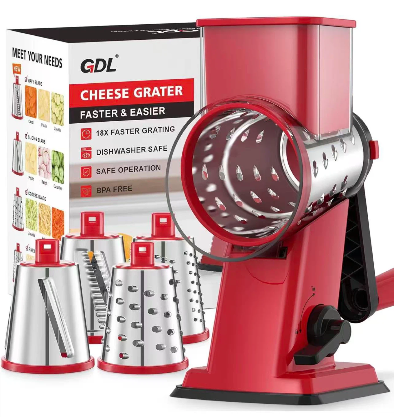 Rotary Cheese Grater with 4 Blades