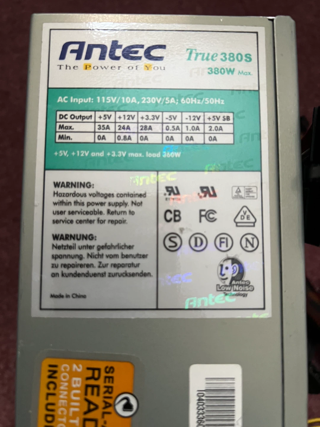 Desktop computer Antec True 380S Power Supply Unit