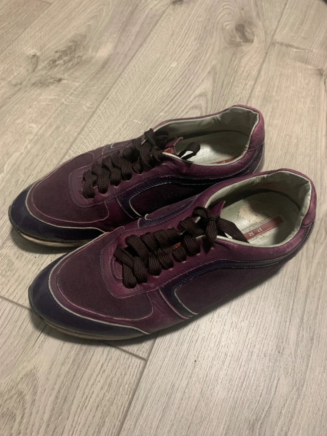 Prada Purple Suede & Patent Leather Sneakers
