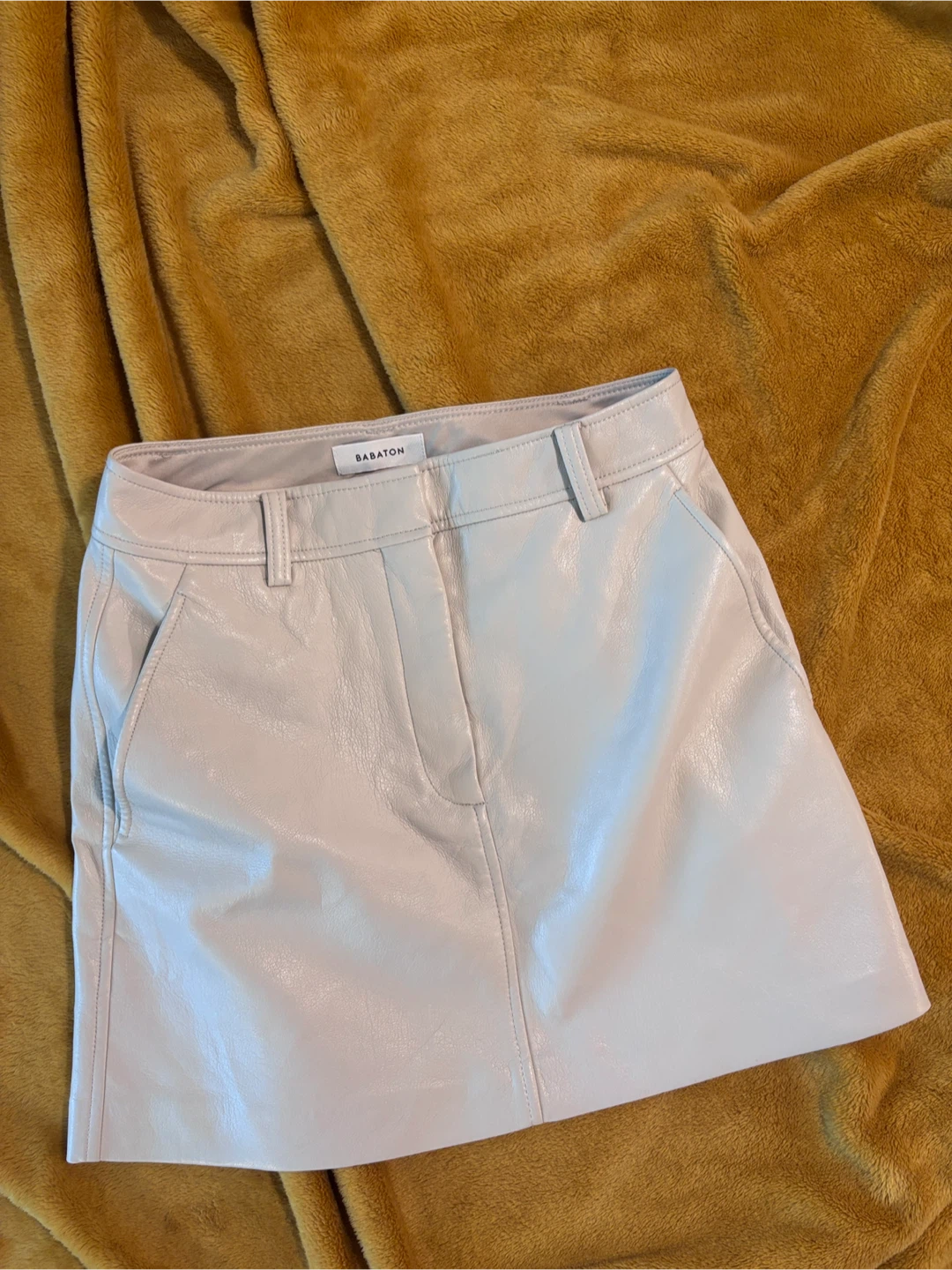 Babaton Cream Faux Leather Mini Skirt