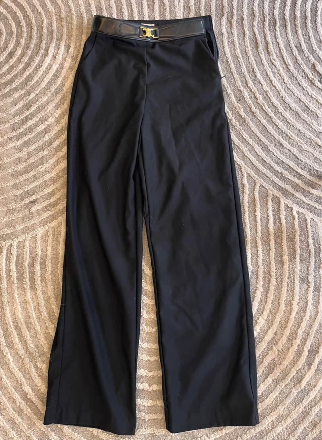Celine Black Wide-Leg Pants with Gold Buckle