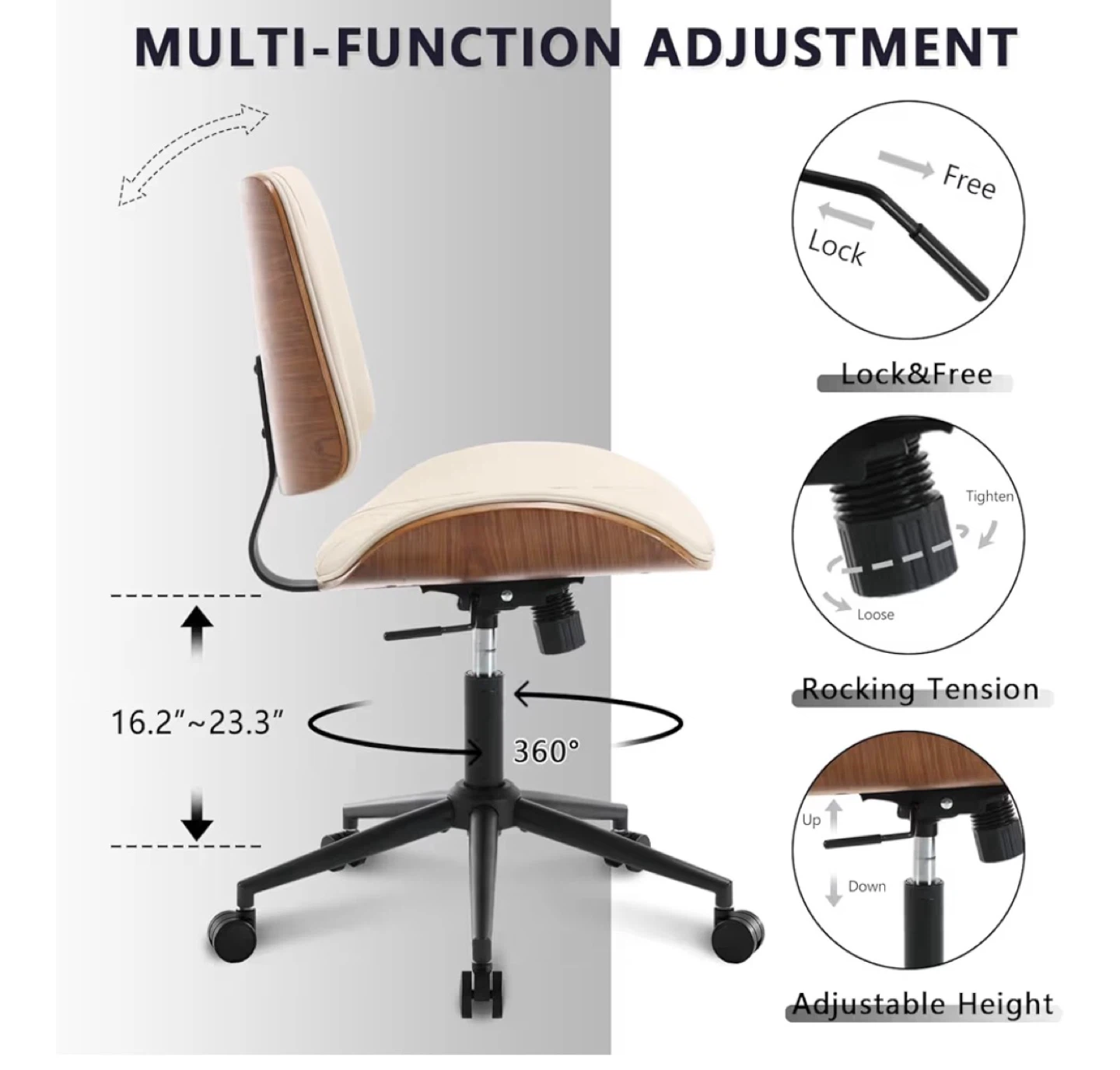 Ergonomic Office Chair - Cream & Wood Grain - photo 3