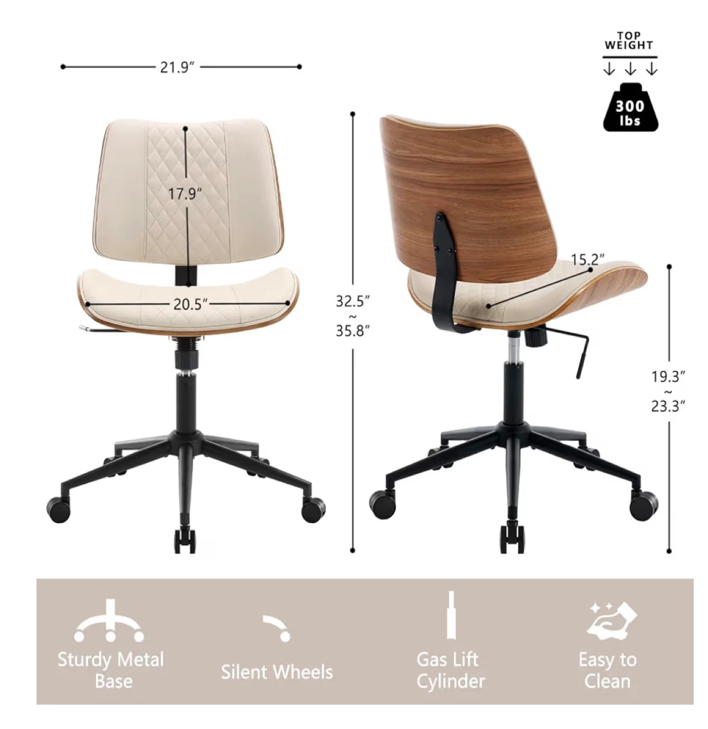 Ergonomic Office Chair - Cream & Wood Grain - photo 2