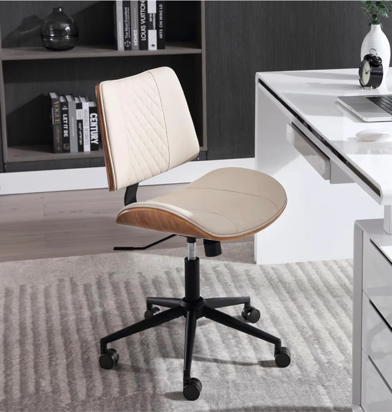 Ergonomic Office Chair - Cream & Wood Grain