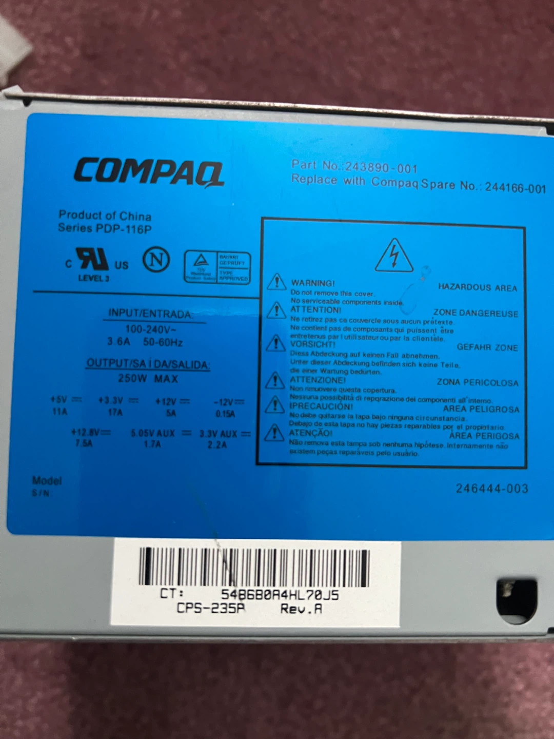 COMPAQ desktop PDP-116P Power Supply