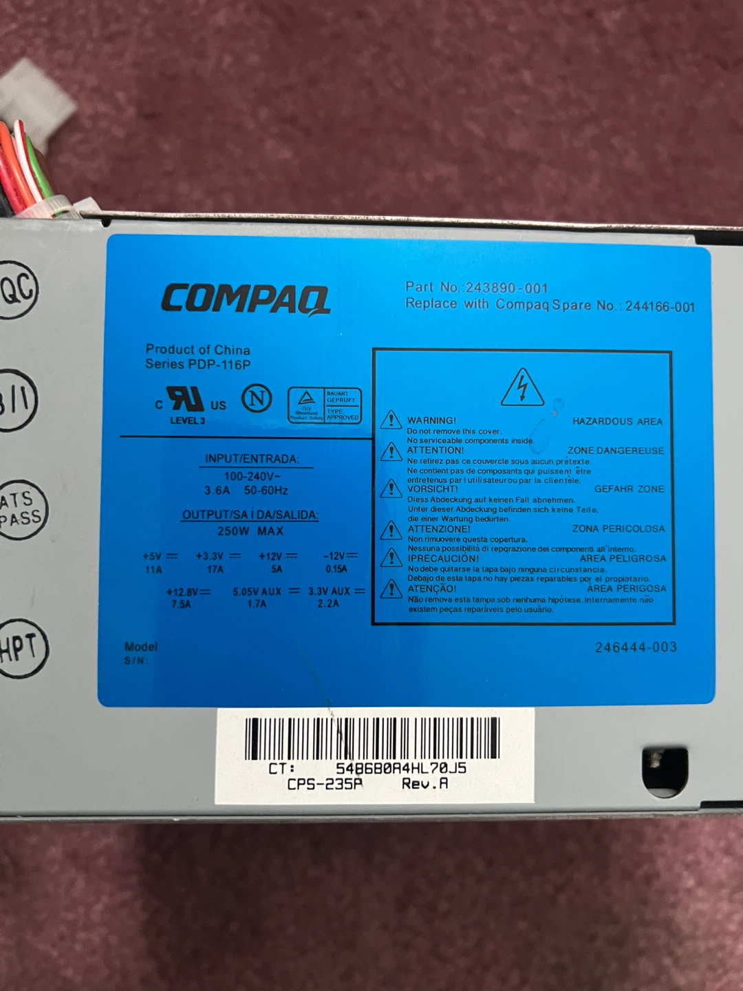 COMPAQ desktop PDP-116P Power Supply - photo 3