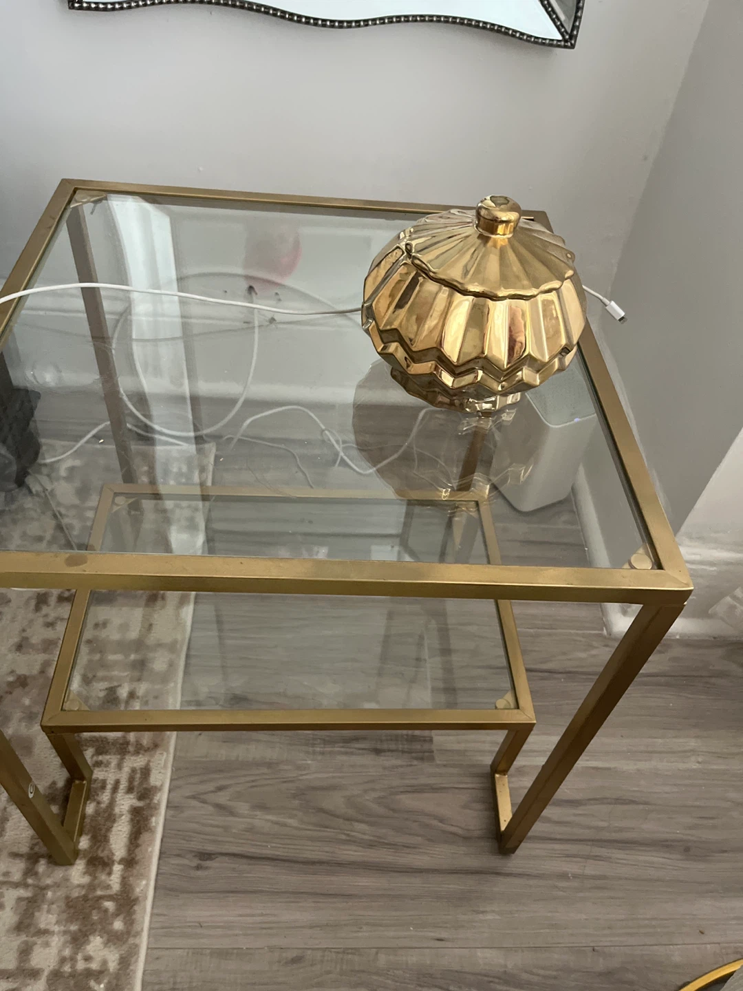 2tables Glass and Gold Metal Side Table
