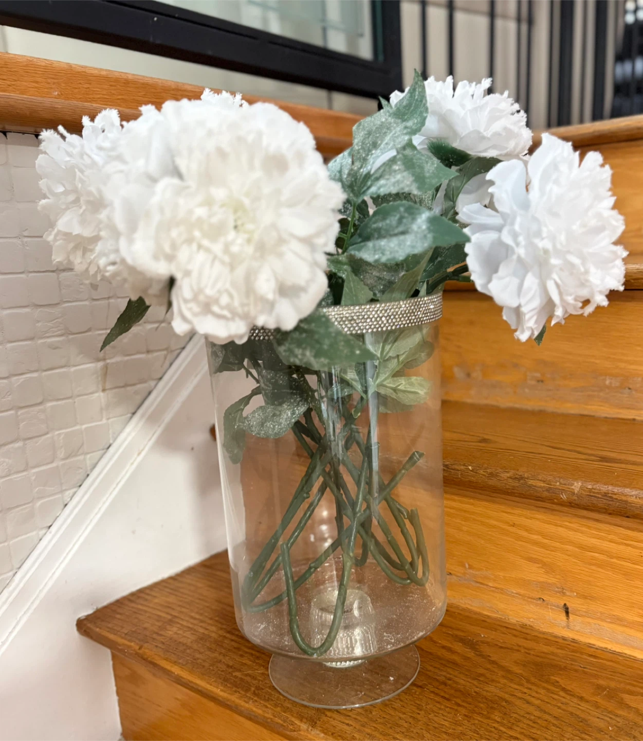 White Faux Flower Arrangement in Clear Vase - photo 2