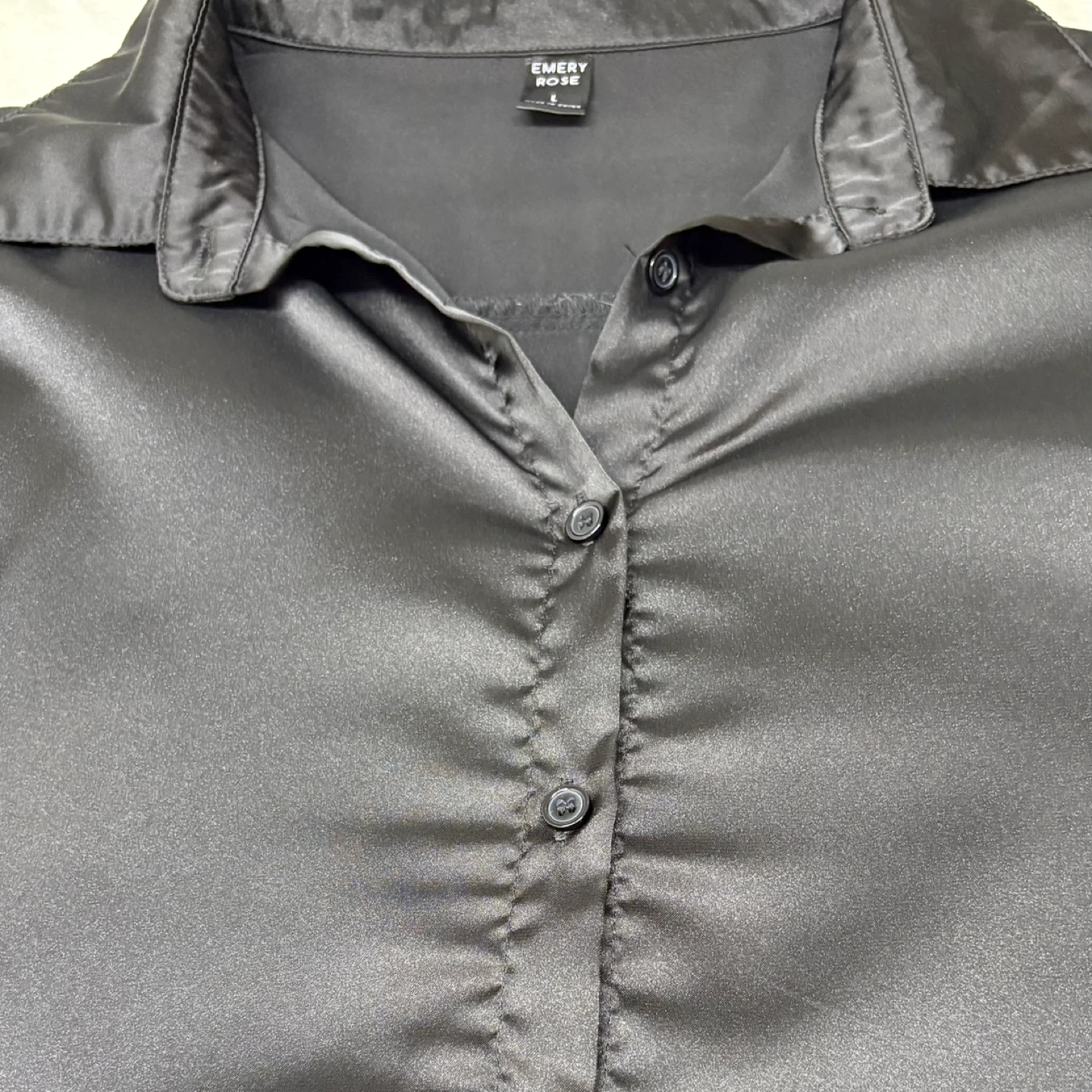 Emery Rose Black Satin Oversized Button Down Long Sleeve Shirt - photo 3