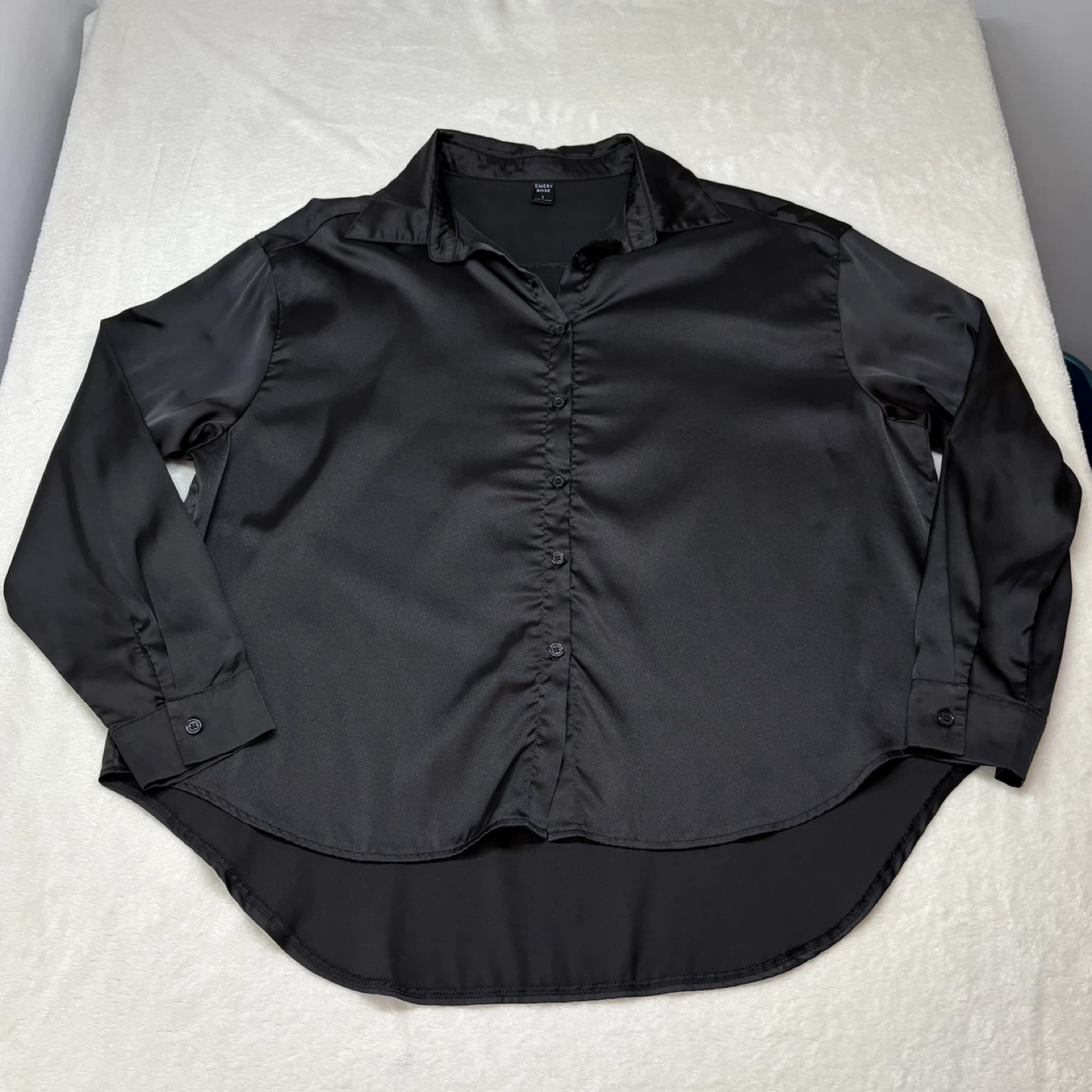 Emery Rose Black Satin Oversized Button Down Long Sleeve Shirt - photo 2