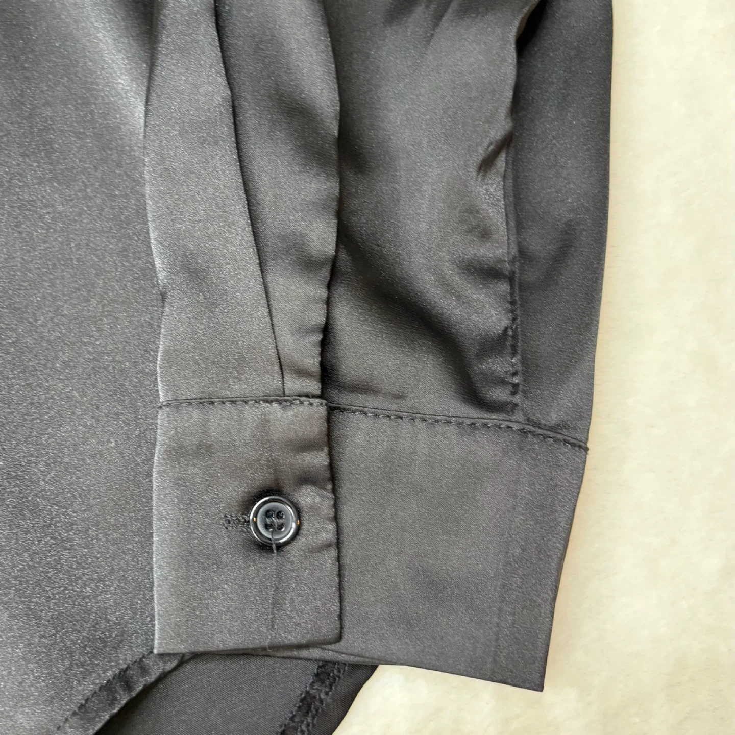 Emery Rose Black Satin Oversized Button Down Long Sleeve Shirt - photo 5