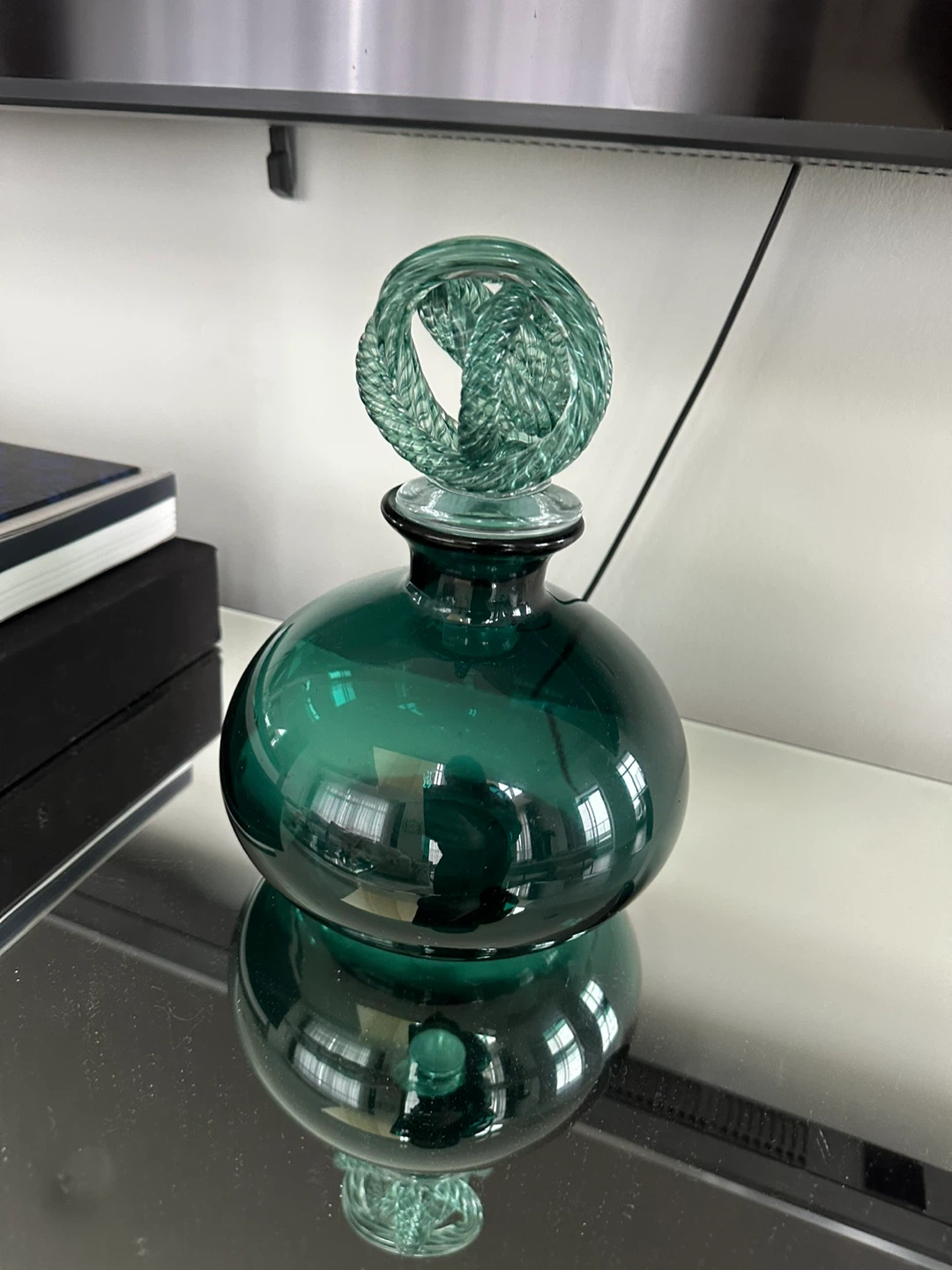 BOMBAY Green Glass Wine Decanter with Knotted Stopper