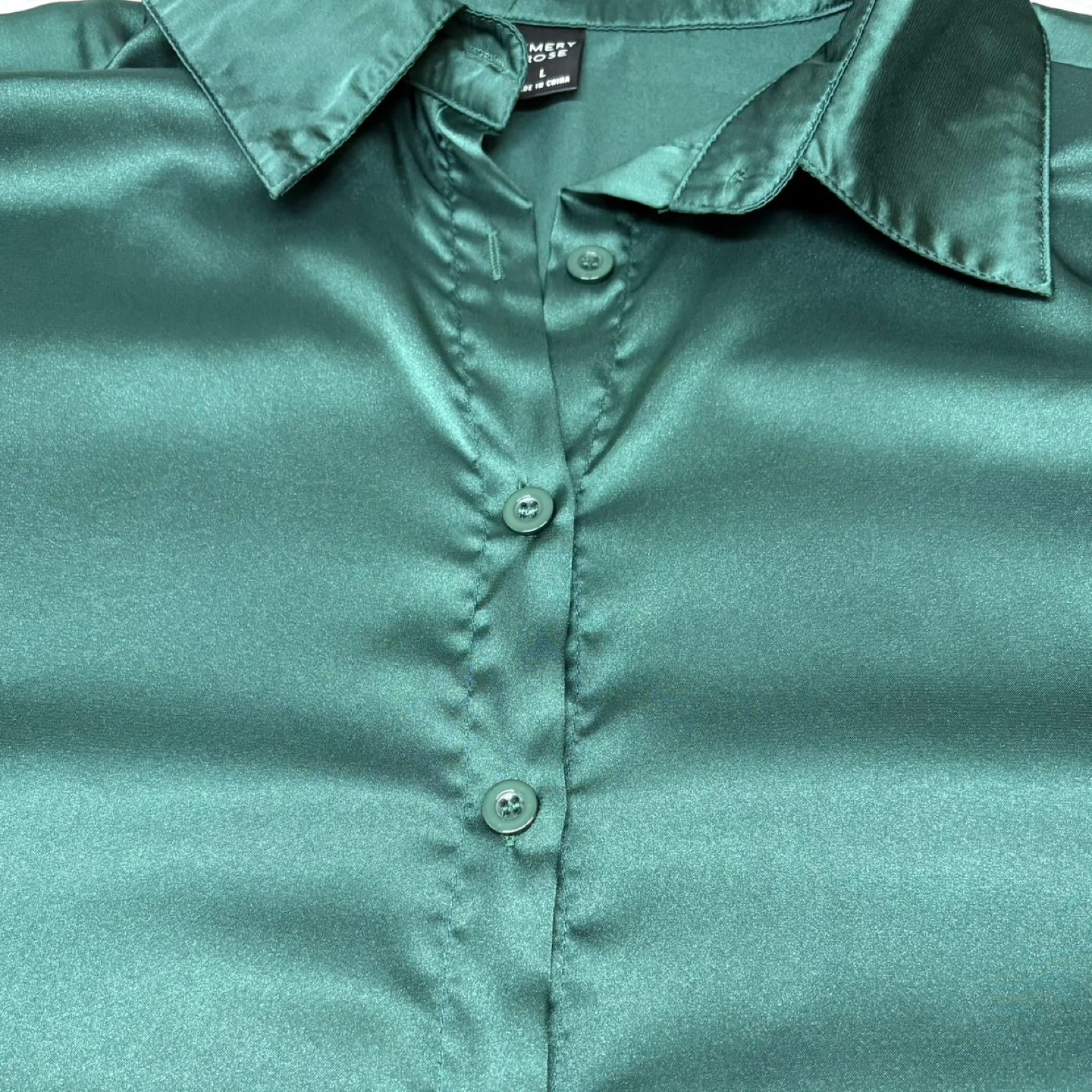 Emery Rose Green Satin Oversized Button Down Long Sleeve Shirt L - photo 3