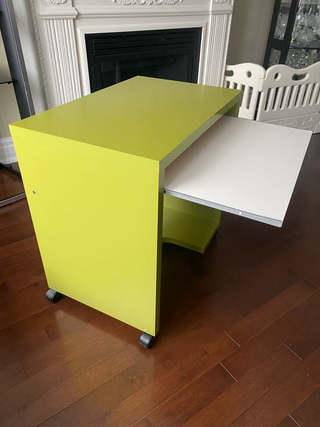 Lime green rolling desk with pull-out keyboard tray - photo 3